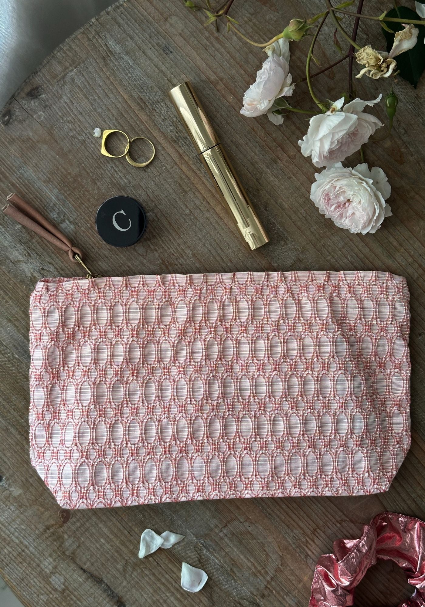 Large Pink Oval Patterned Pouch