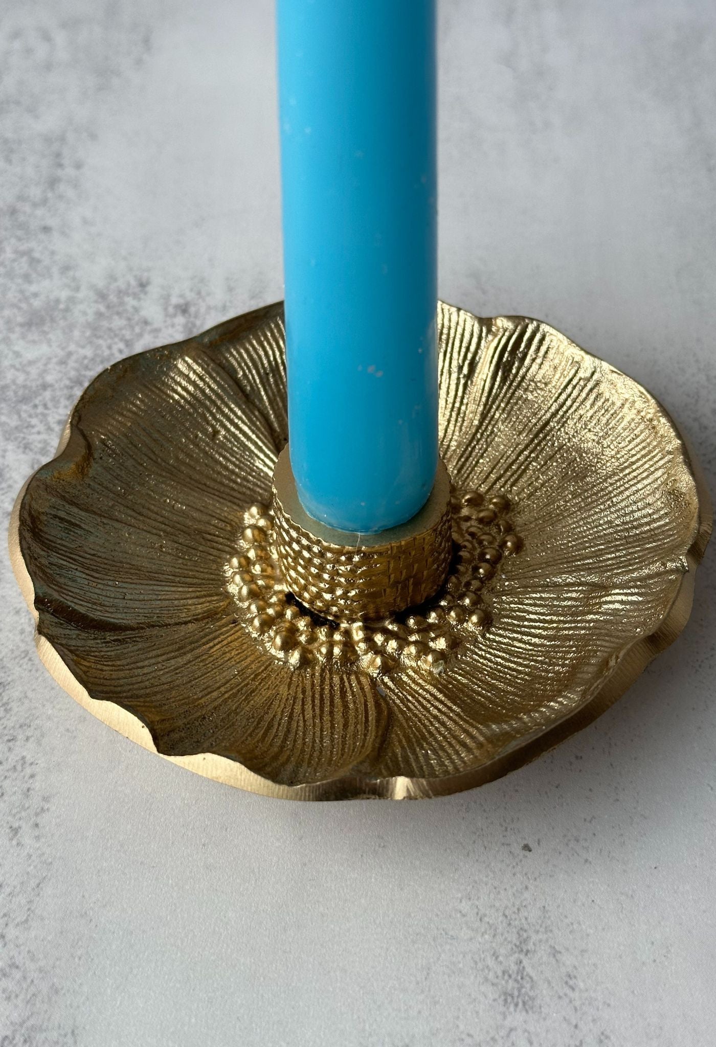 Handcrafted Brass Poppy Taper Candle Holder