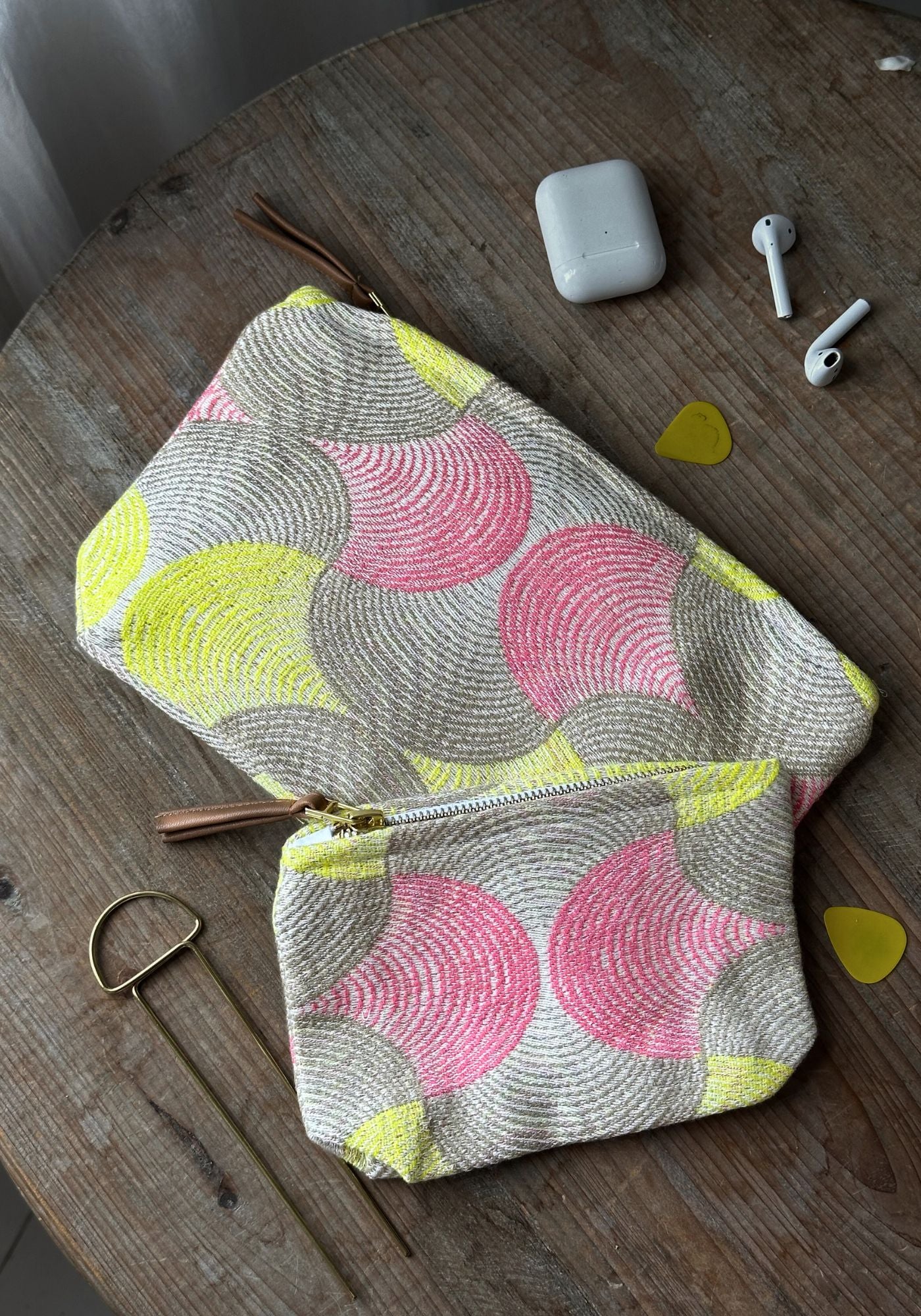 Large Pink and Natural Soundwave Pouch