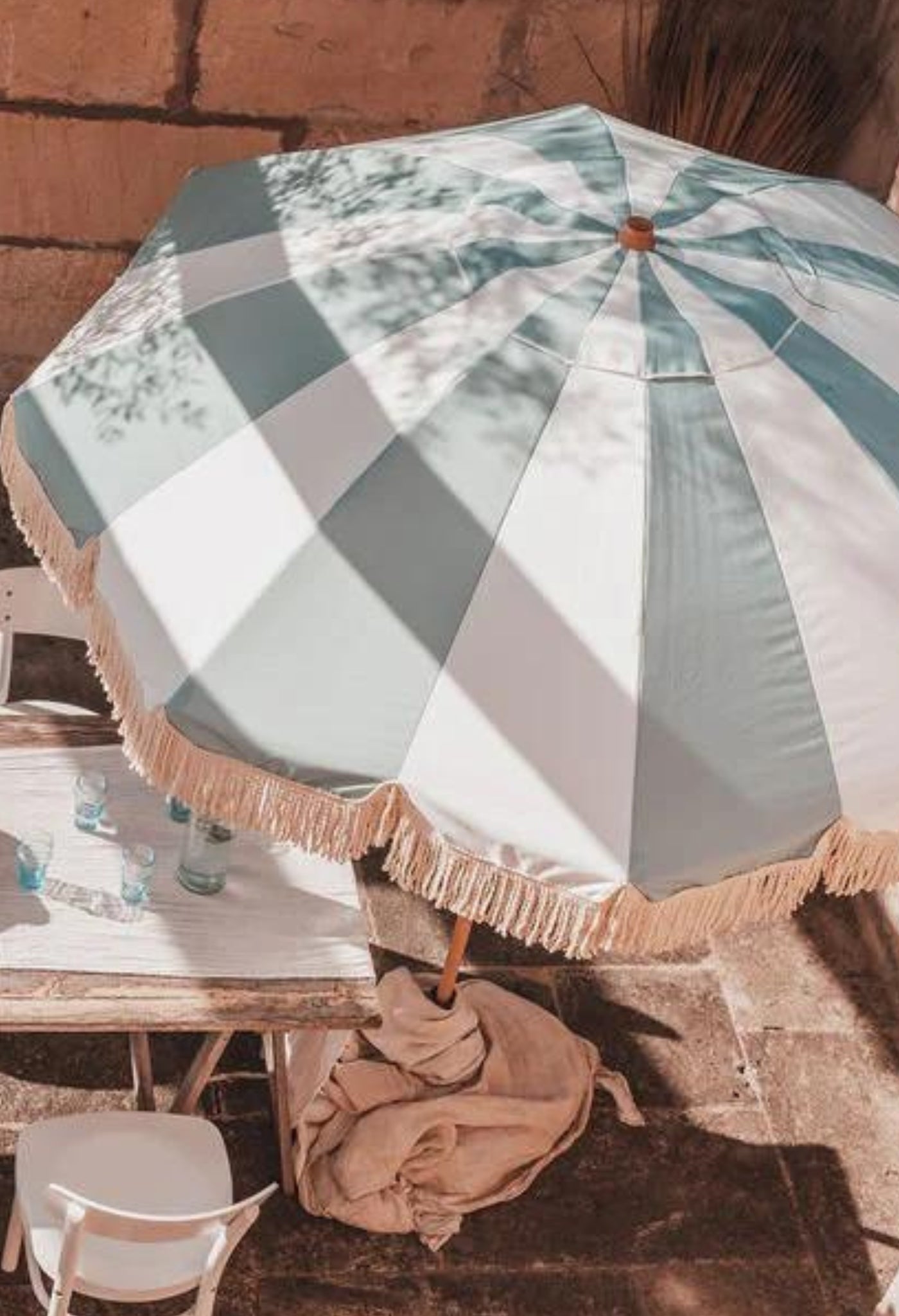 Pistachio Striped Beach Parasol