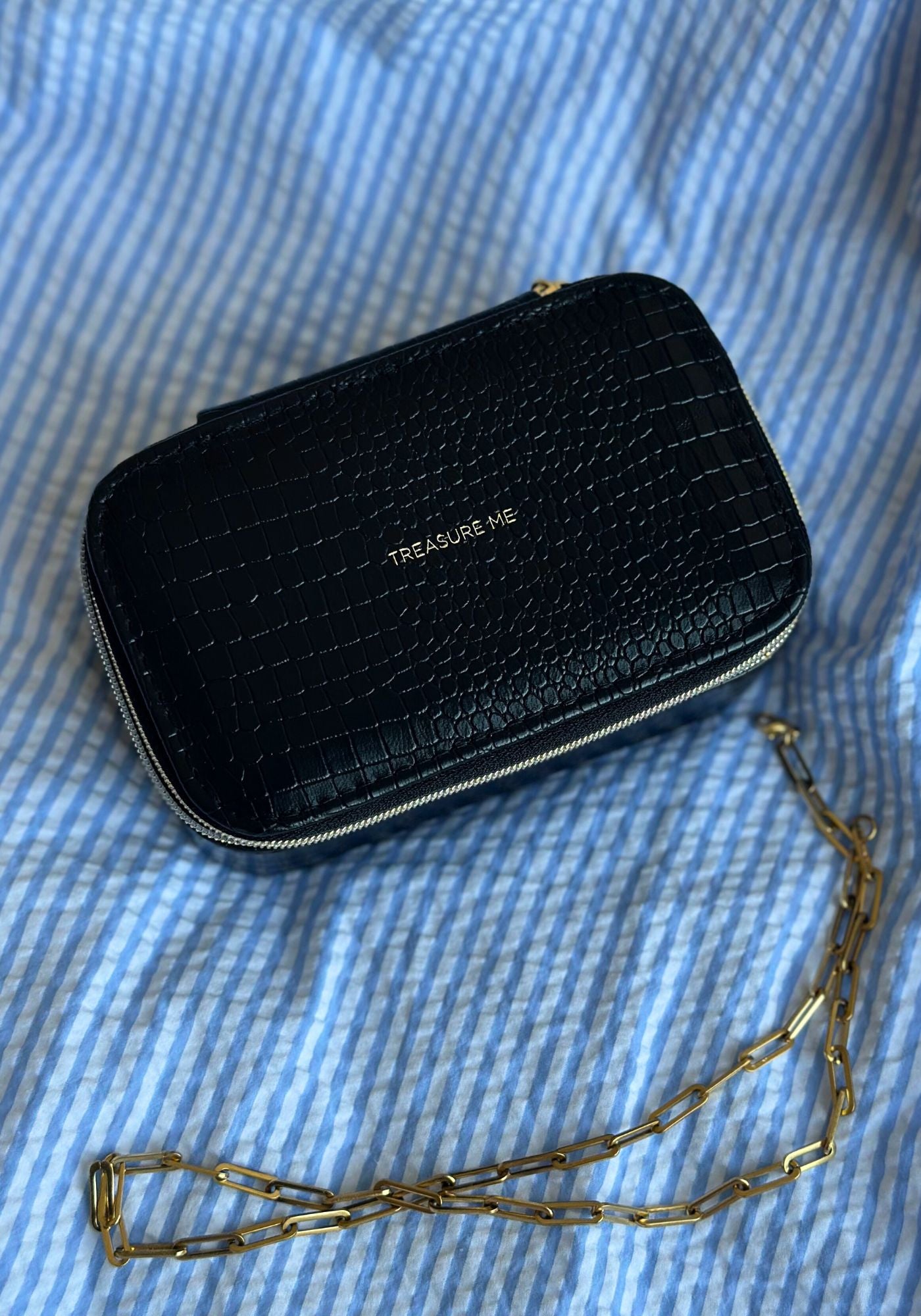 Small Black Croc Jewellery Case