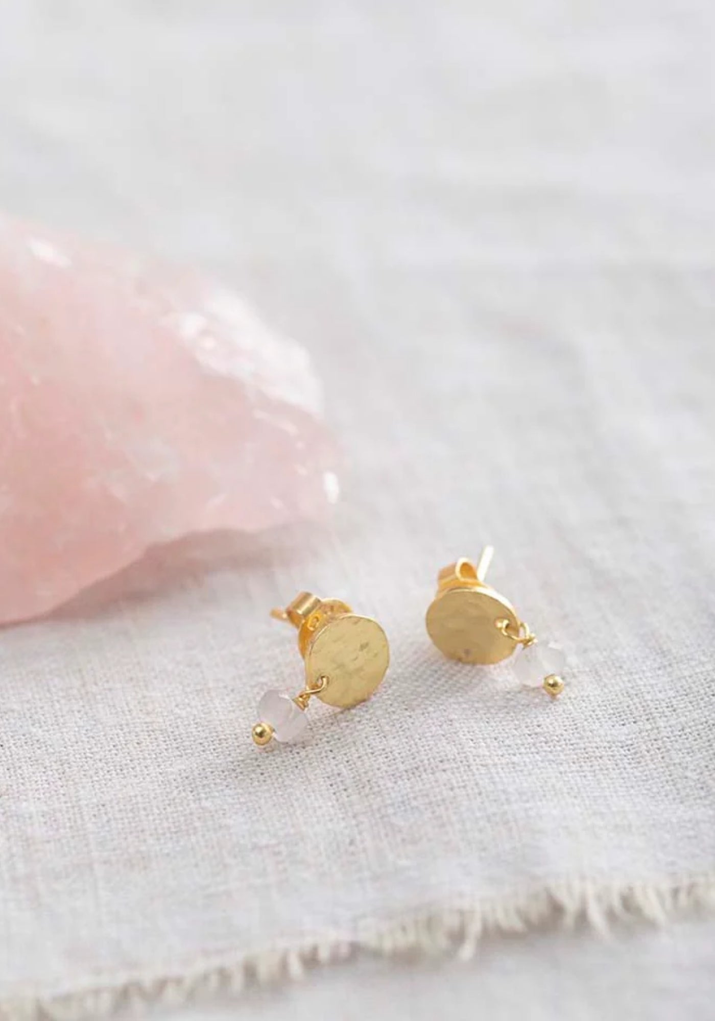 Mini Coin Rose Quartz Earrings