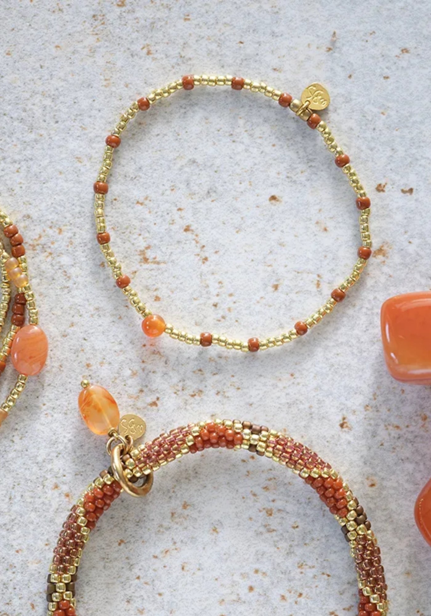 Carnelian Glass Beaded Bracelet