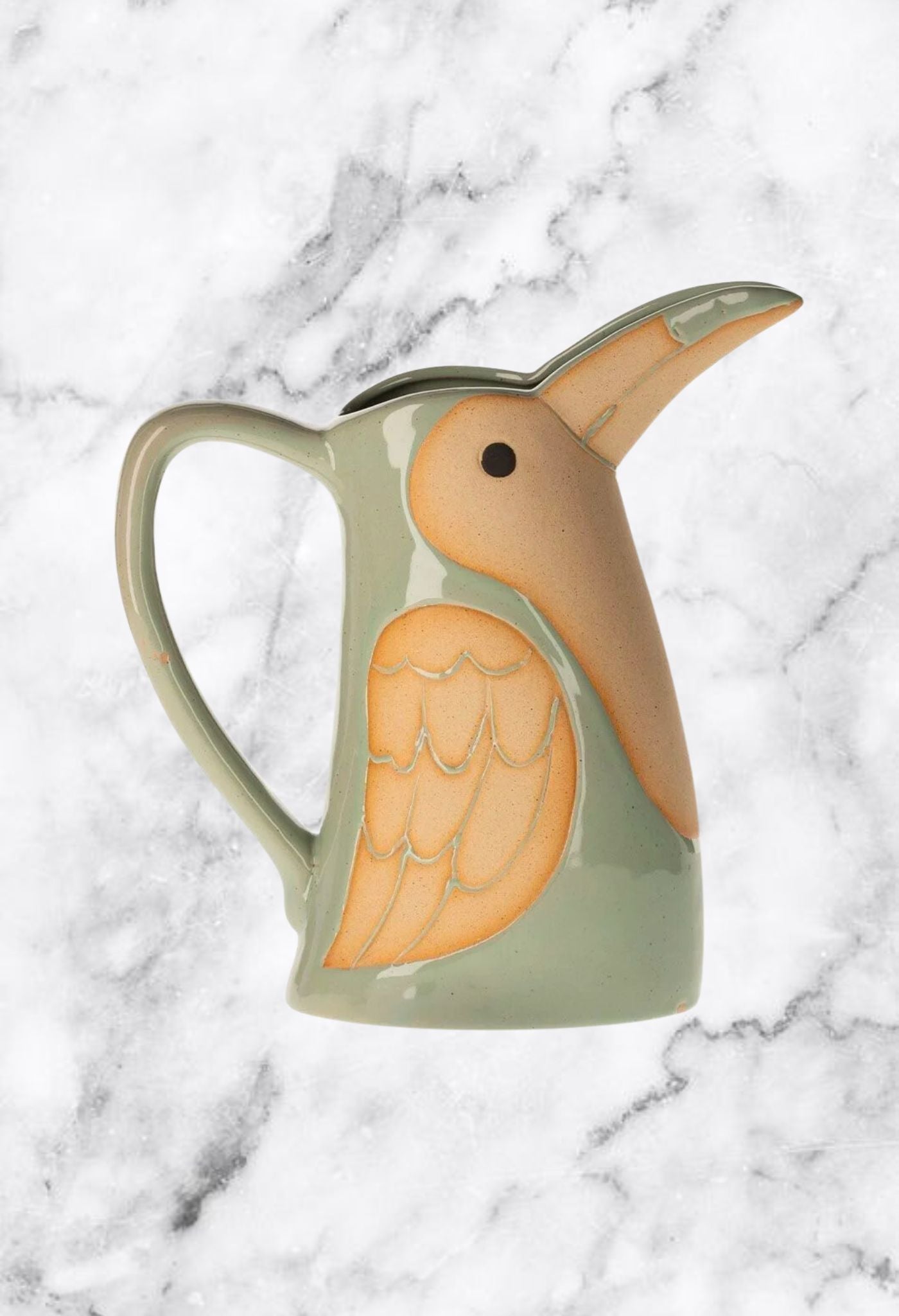 Rustic stoneware Green bird pitcher jug