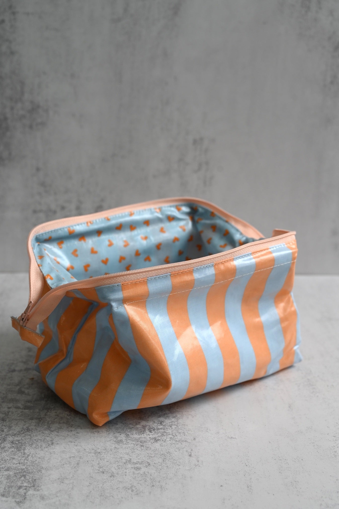 Peach & Blue Striped Wash Bags