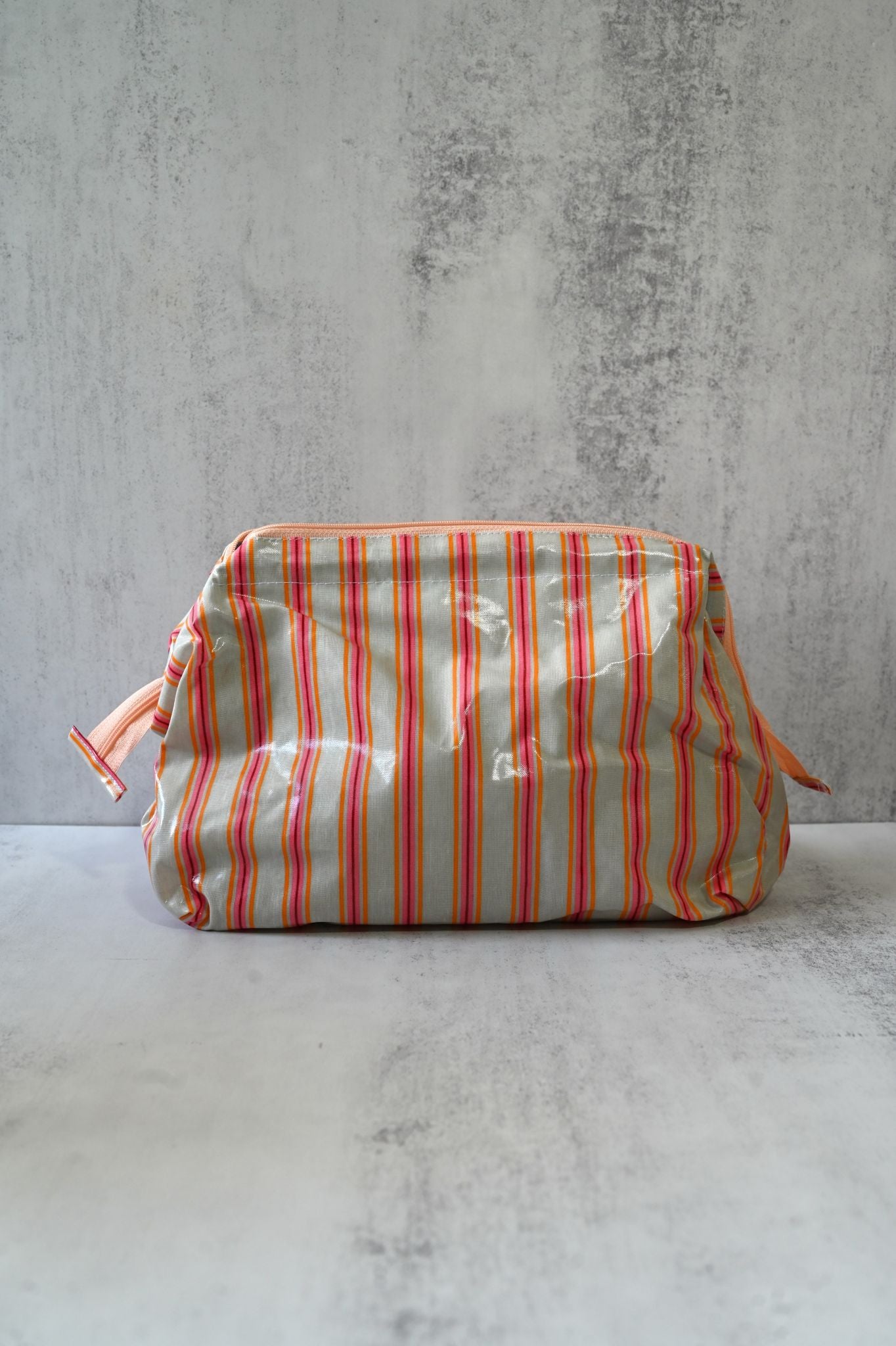 Electric Pink & Sand Striped Wash Bags
