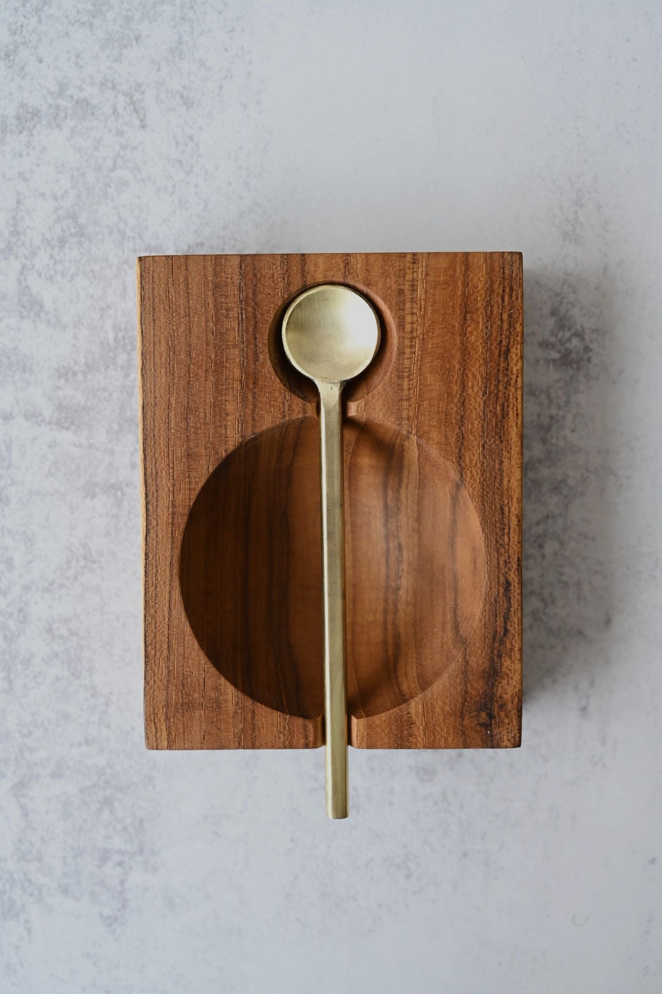 Wooden Salt Cellar with Gold Spoon