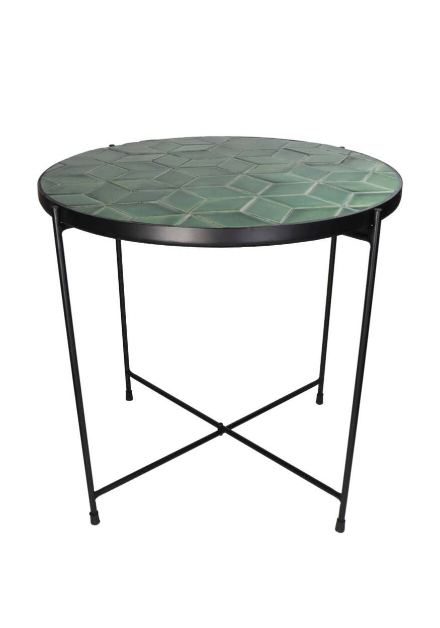 Table d'appoint ronde carrelée verte