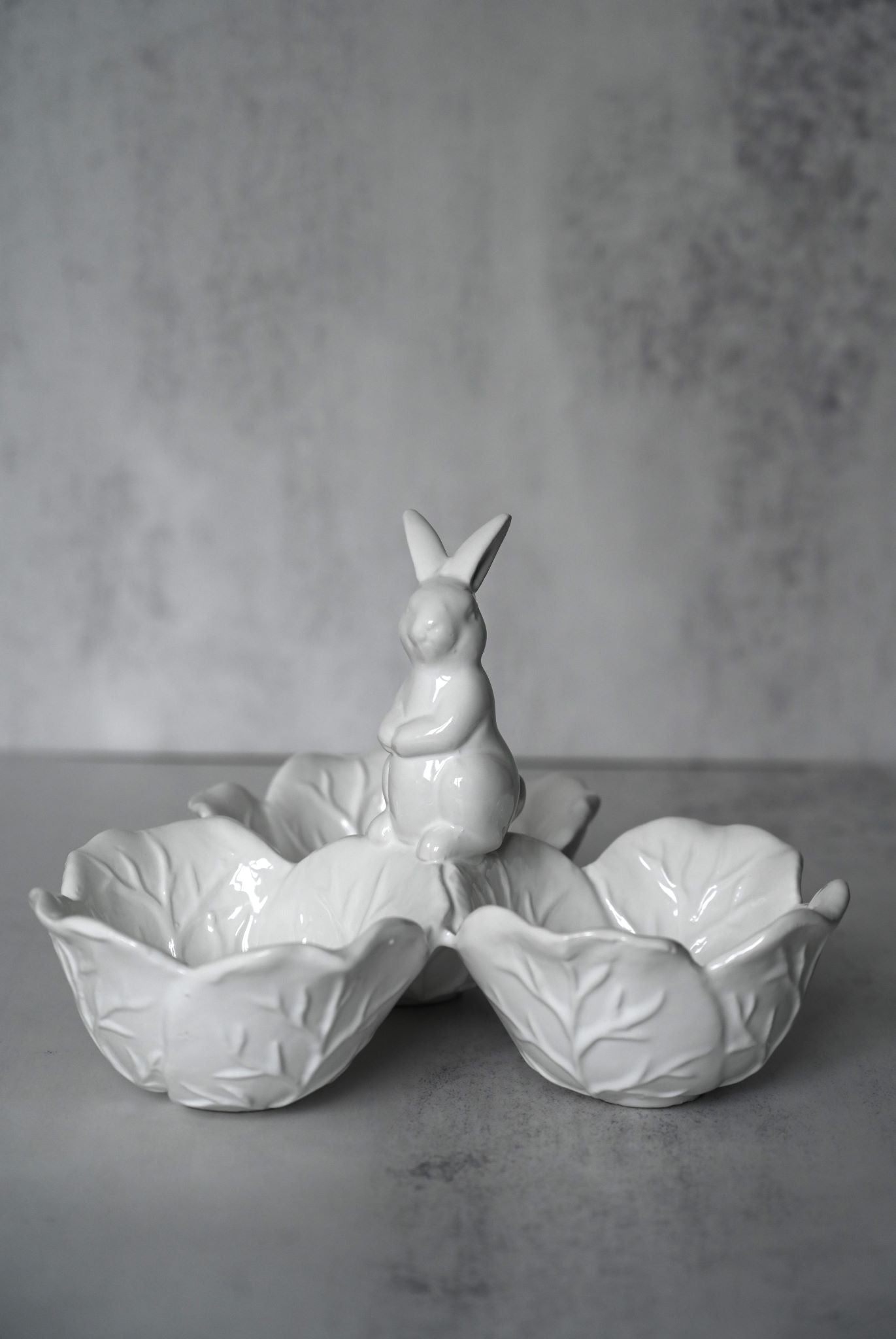 White Ceramic Bunny and Cabbage Snack Bowl