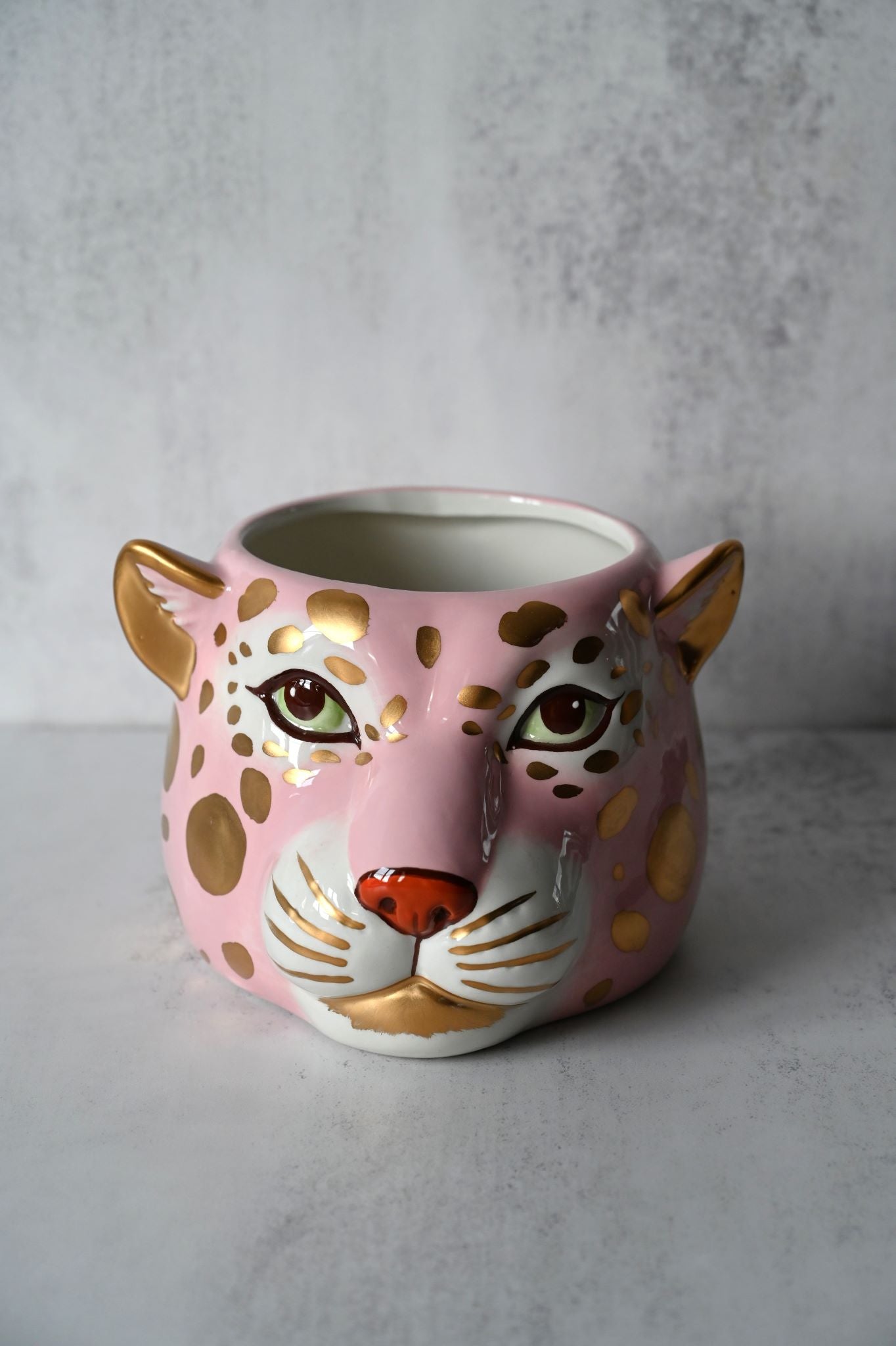 Großer Keramiktopf mit rosa Leopardenmuster