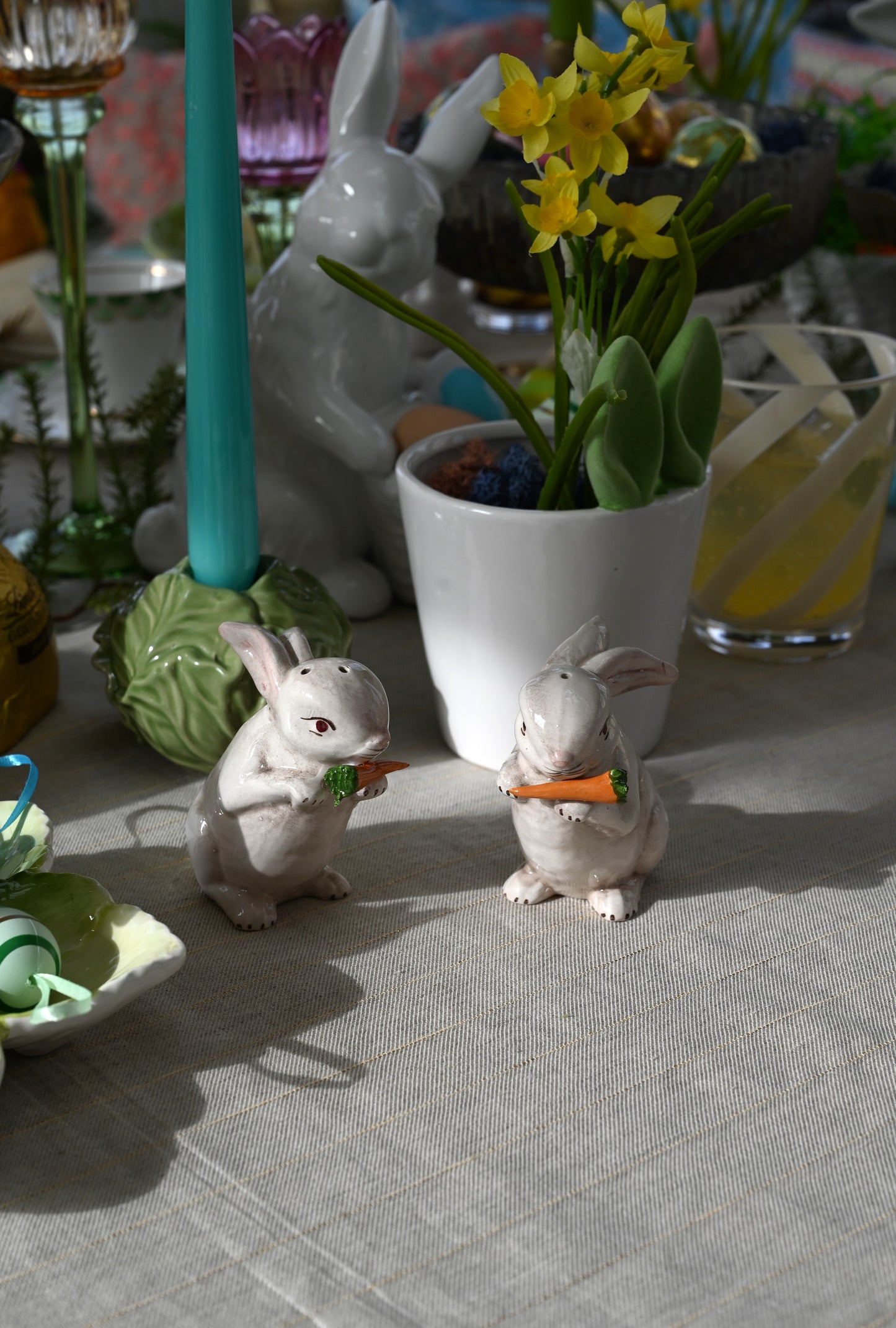 Hand-painted White Rabbits Salt and Pepper Shaker Set