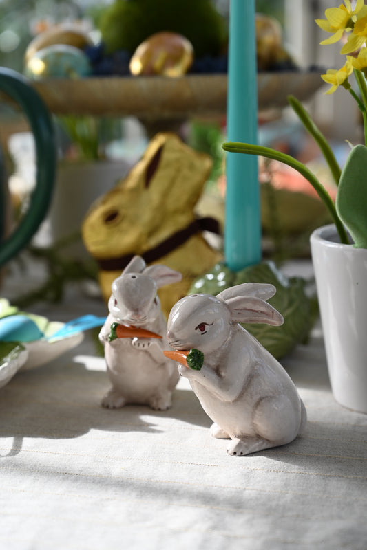 Hand-painted White Rabbits Salt and Pepper Shaker Set