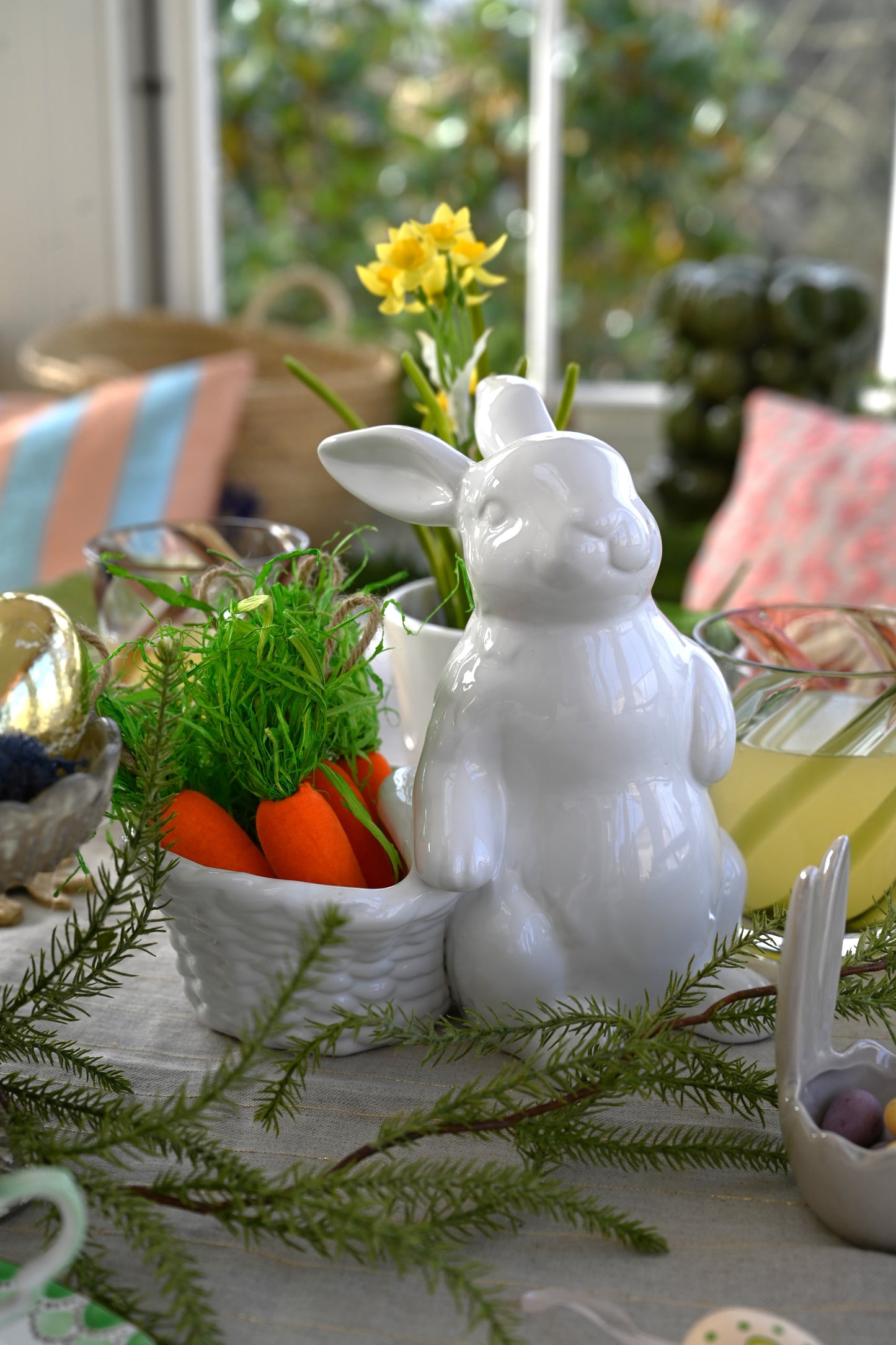 Large White Porcelain Easter Bunny Decoration - Forward Facing