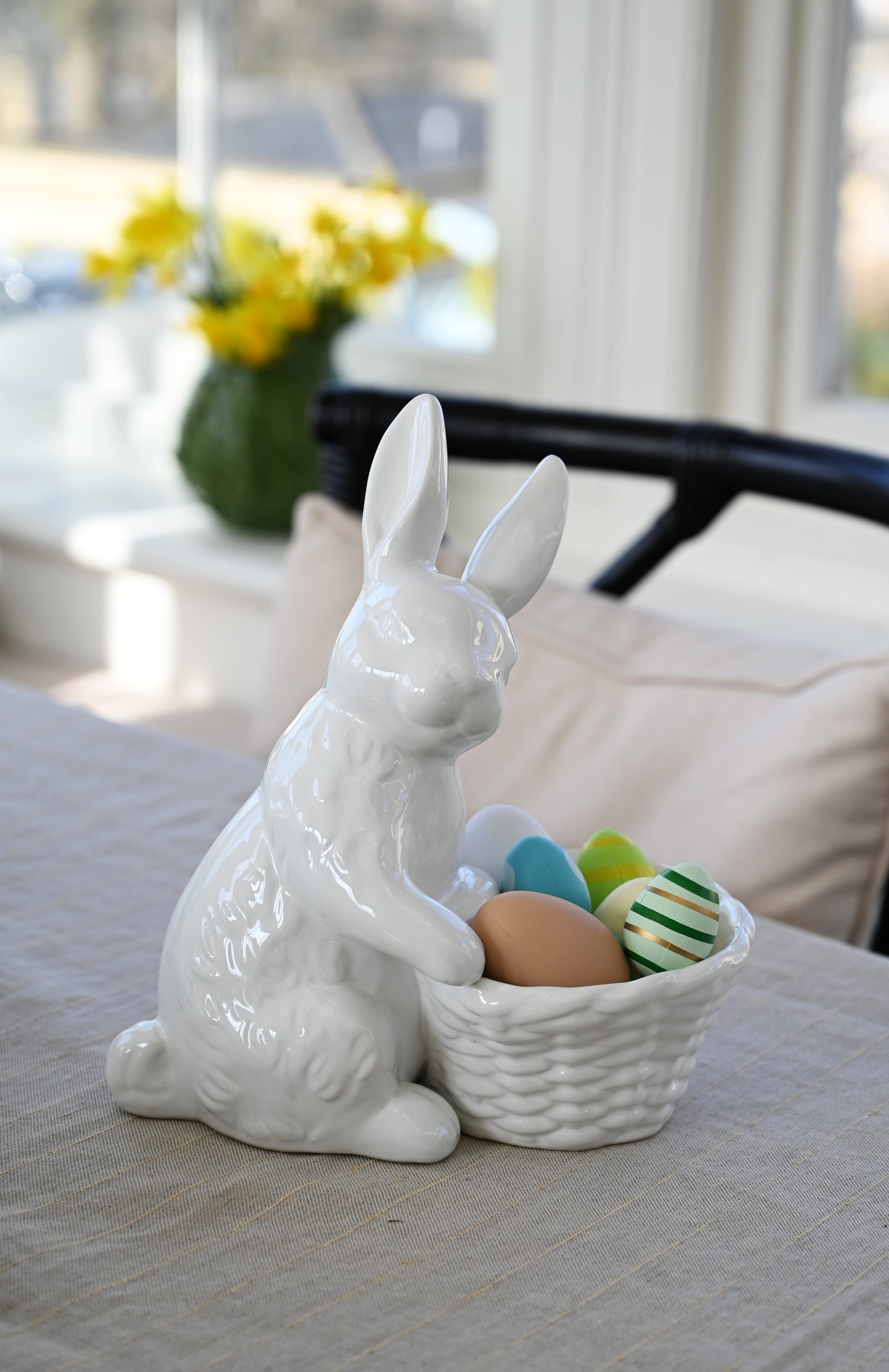 Large White Porcelain Easter Bunny Decoration - Sideways Facing
