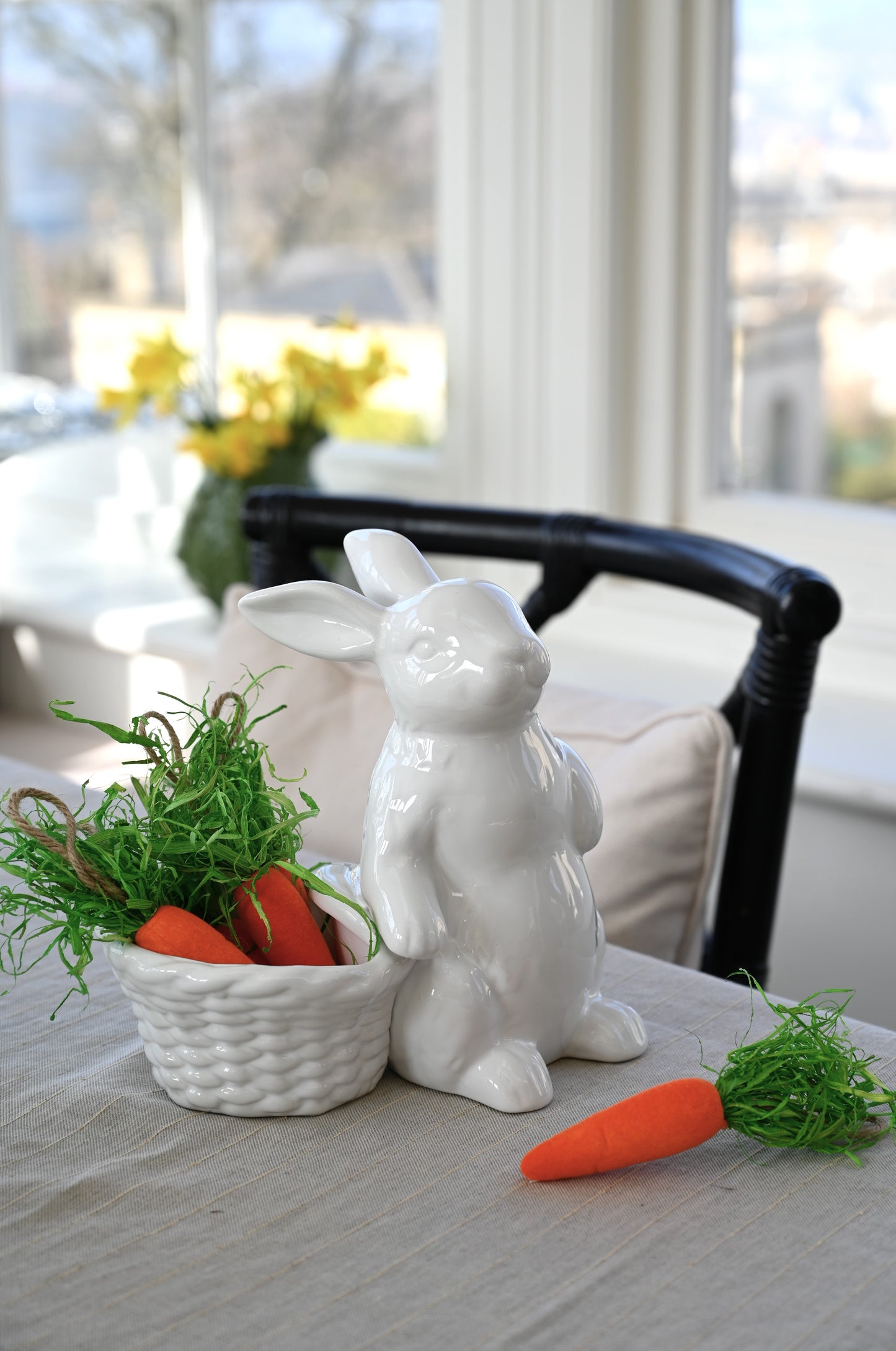 Large White Porcelain Easter Bunny Decoration - Forward Facing