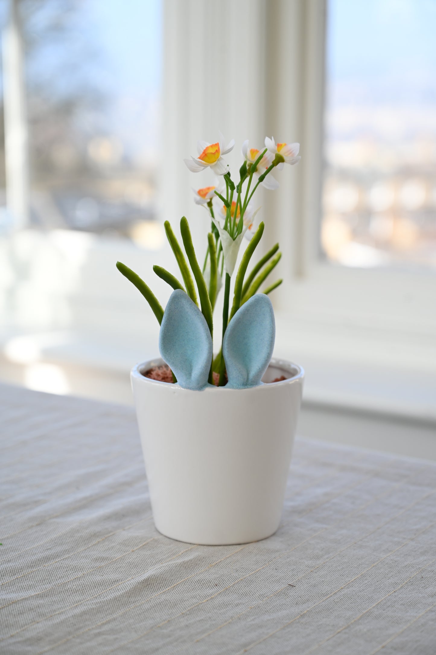 Blue Bunny Ears Ceramic Plant Pot