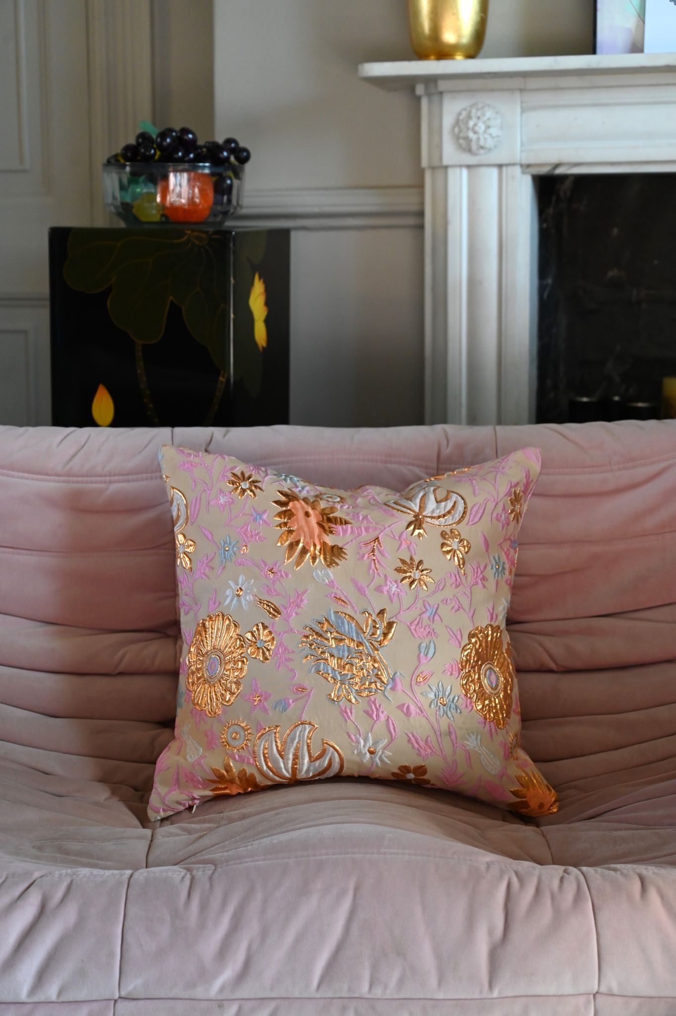 Beige and Peach Champagne Floral Square Cushion