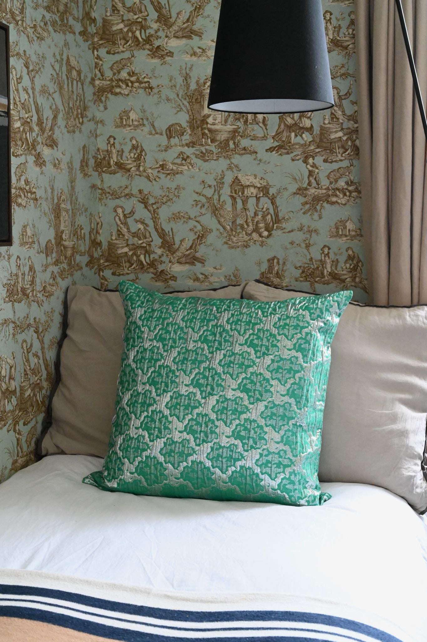 Green and Silver Abstract Tile Cushion Collection