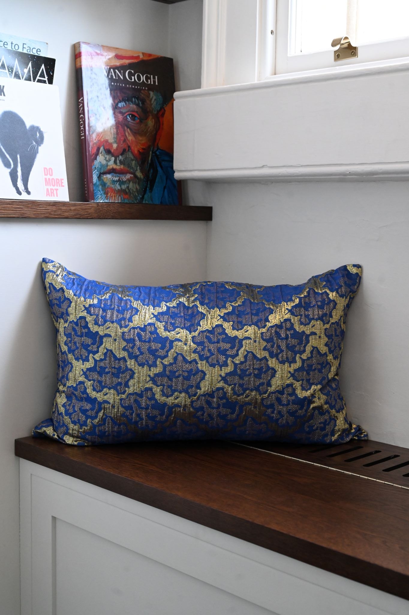 Royal Blue and Gold Abstract Tile Cushion Collection
