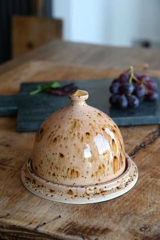 Pink Handmade Gold-Topped Butter Dish
