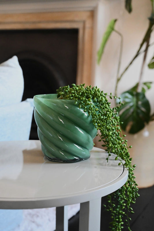 Green Swirl Glass Vase