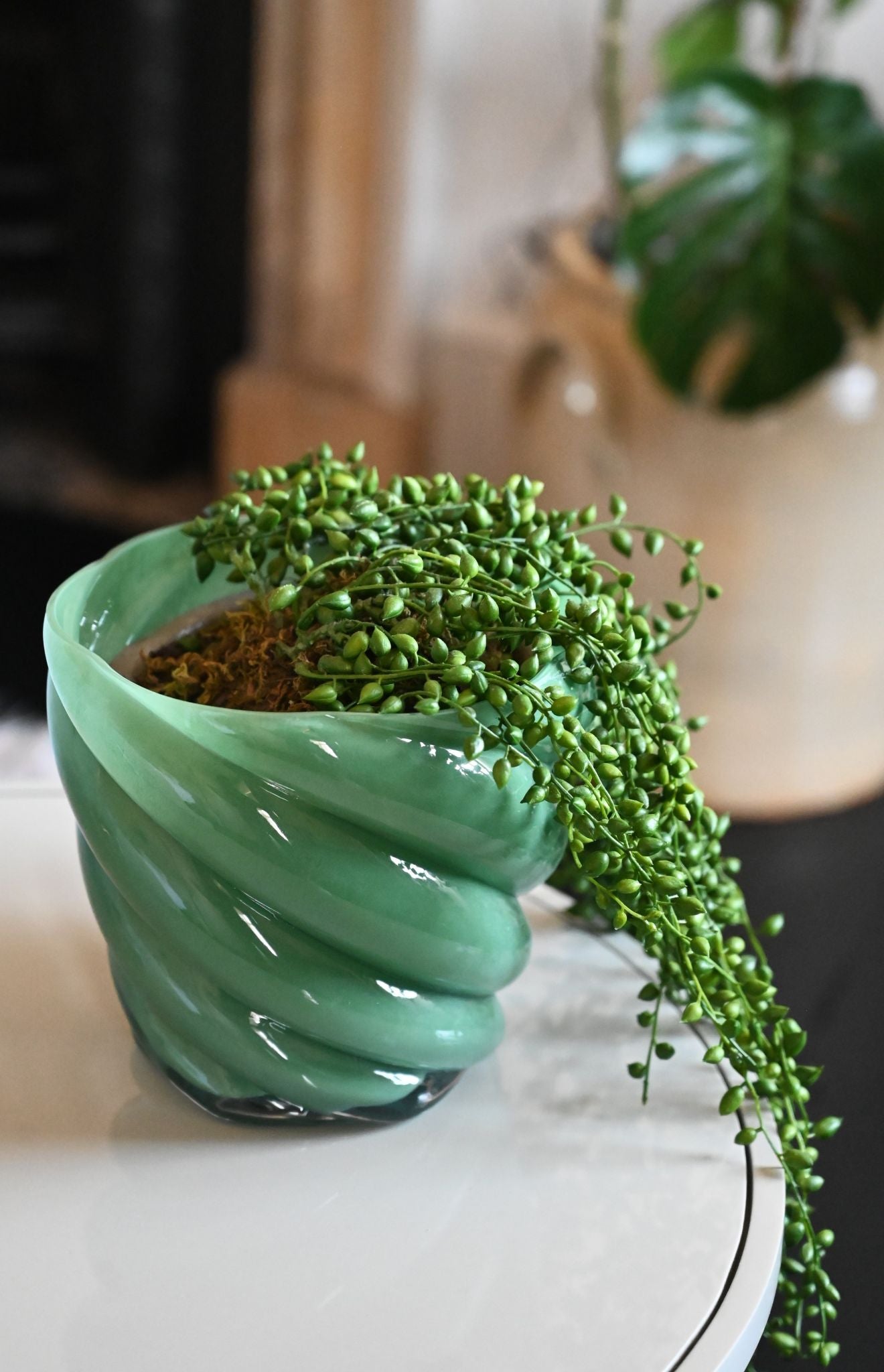 Green Swirl Glass Vase