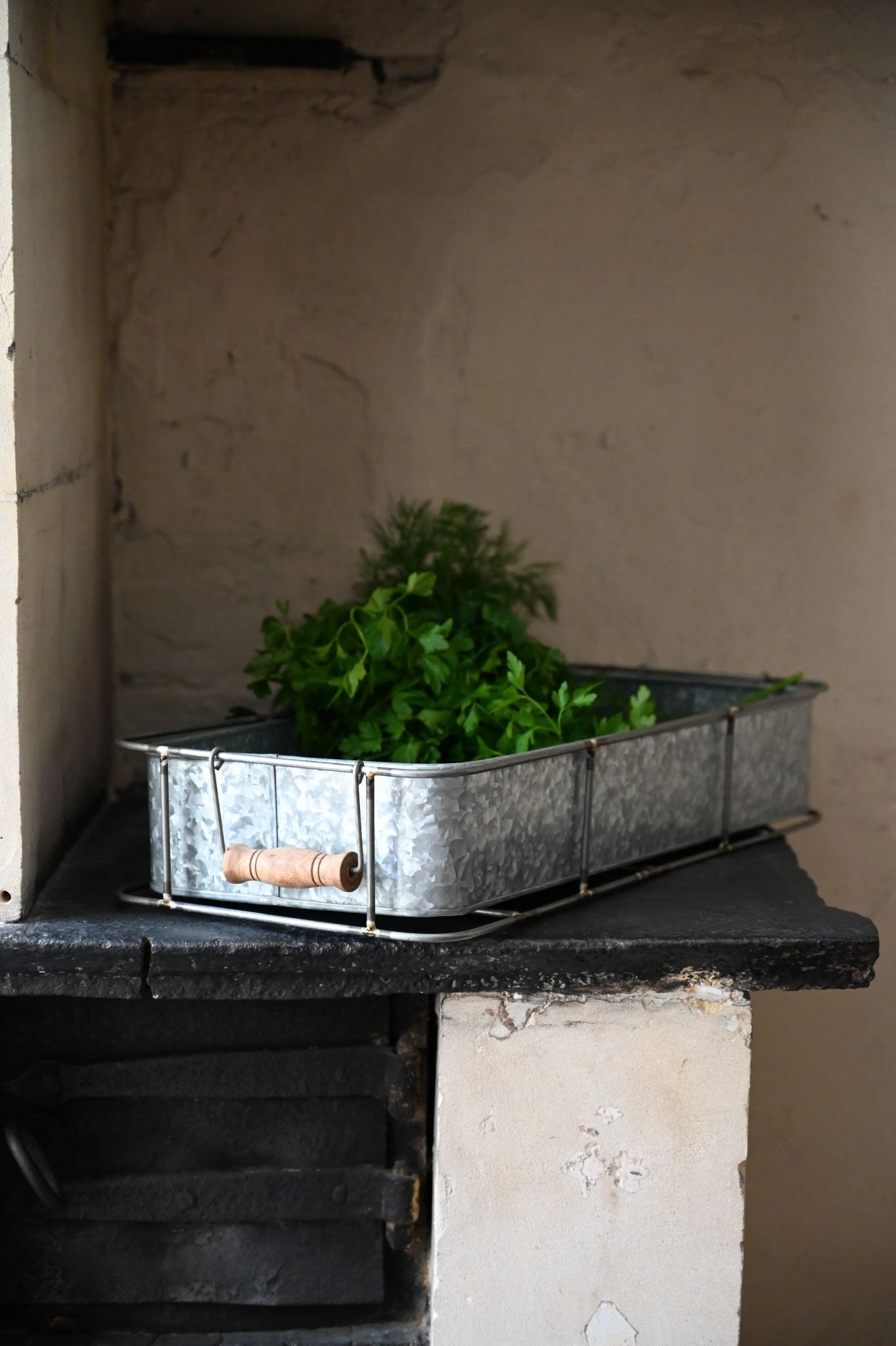 Set of Two Iron Trays With Wood Handles