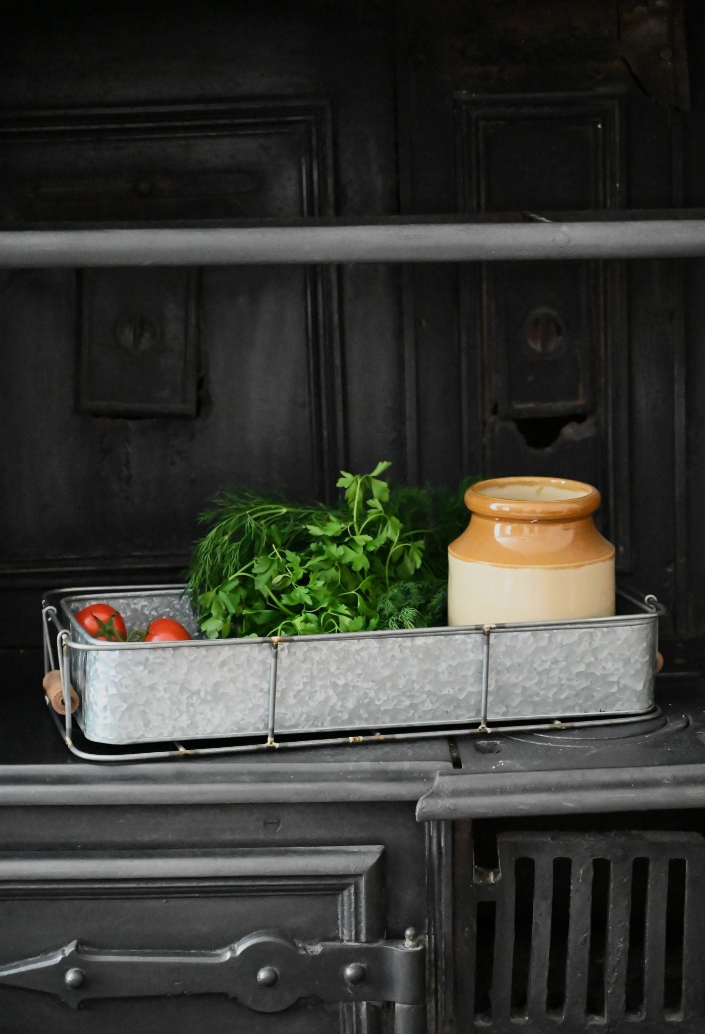 Set of Two Iron Trays With Wood Handles