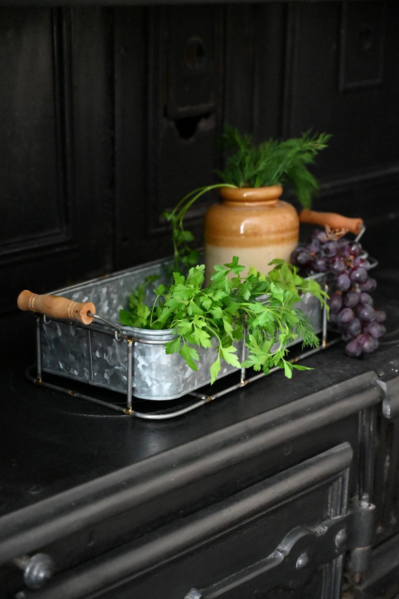 Set of Two Iron Trays With Wood Handles