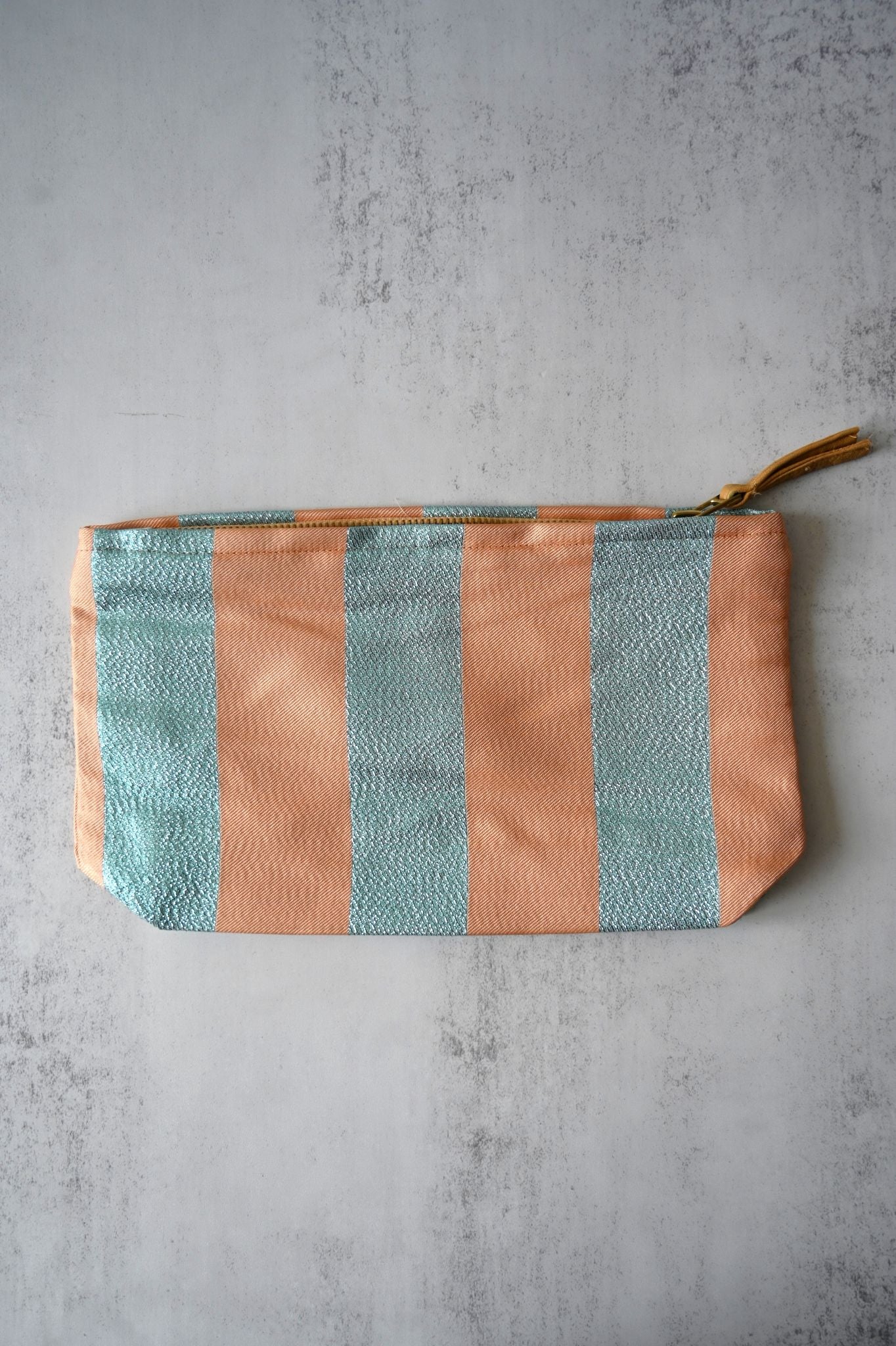 Large Peach and Blue Stripe Pouch