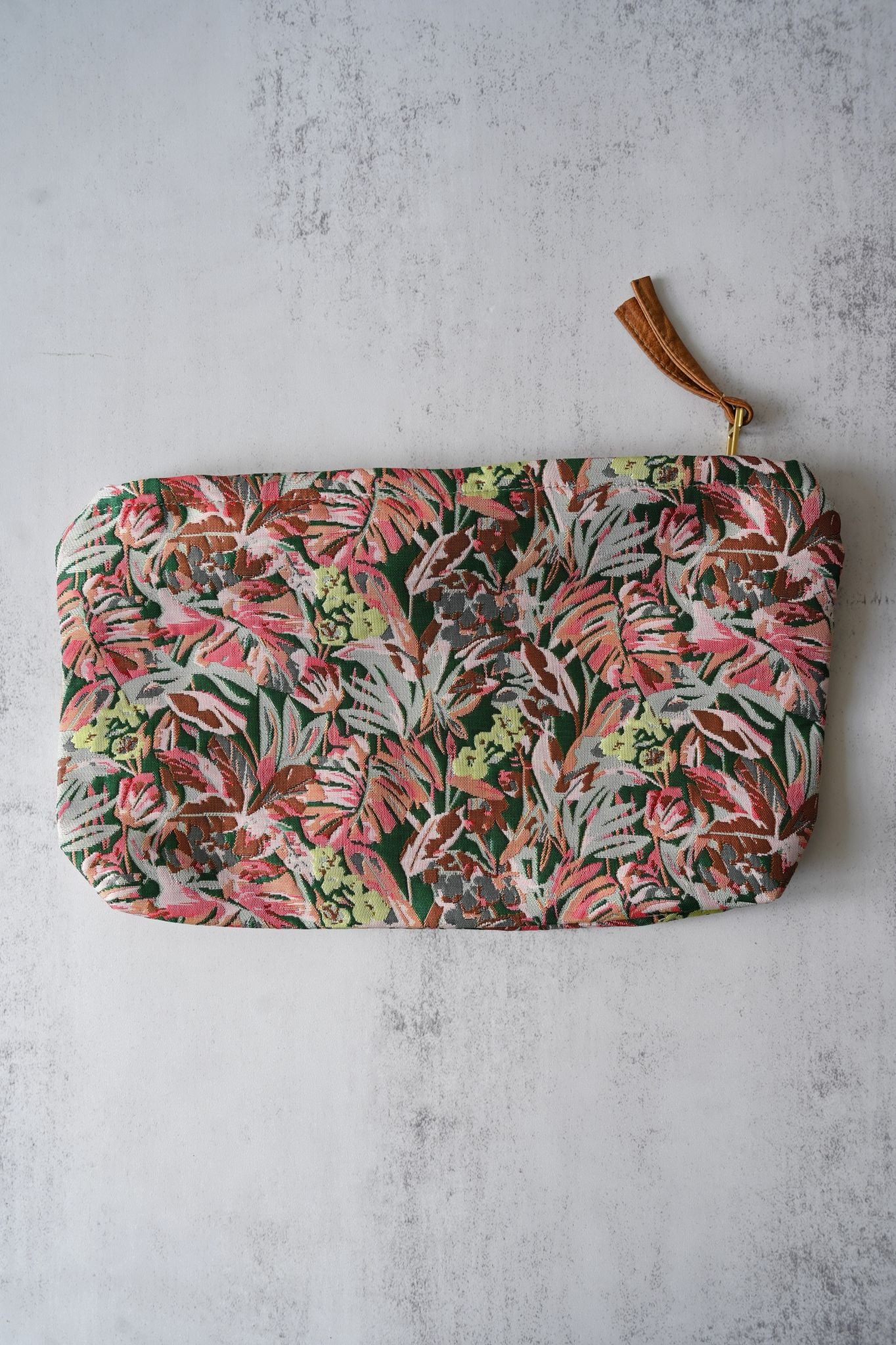 Large Green and Pink Tropical Pouch