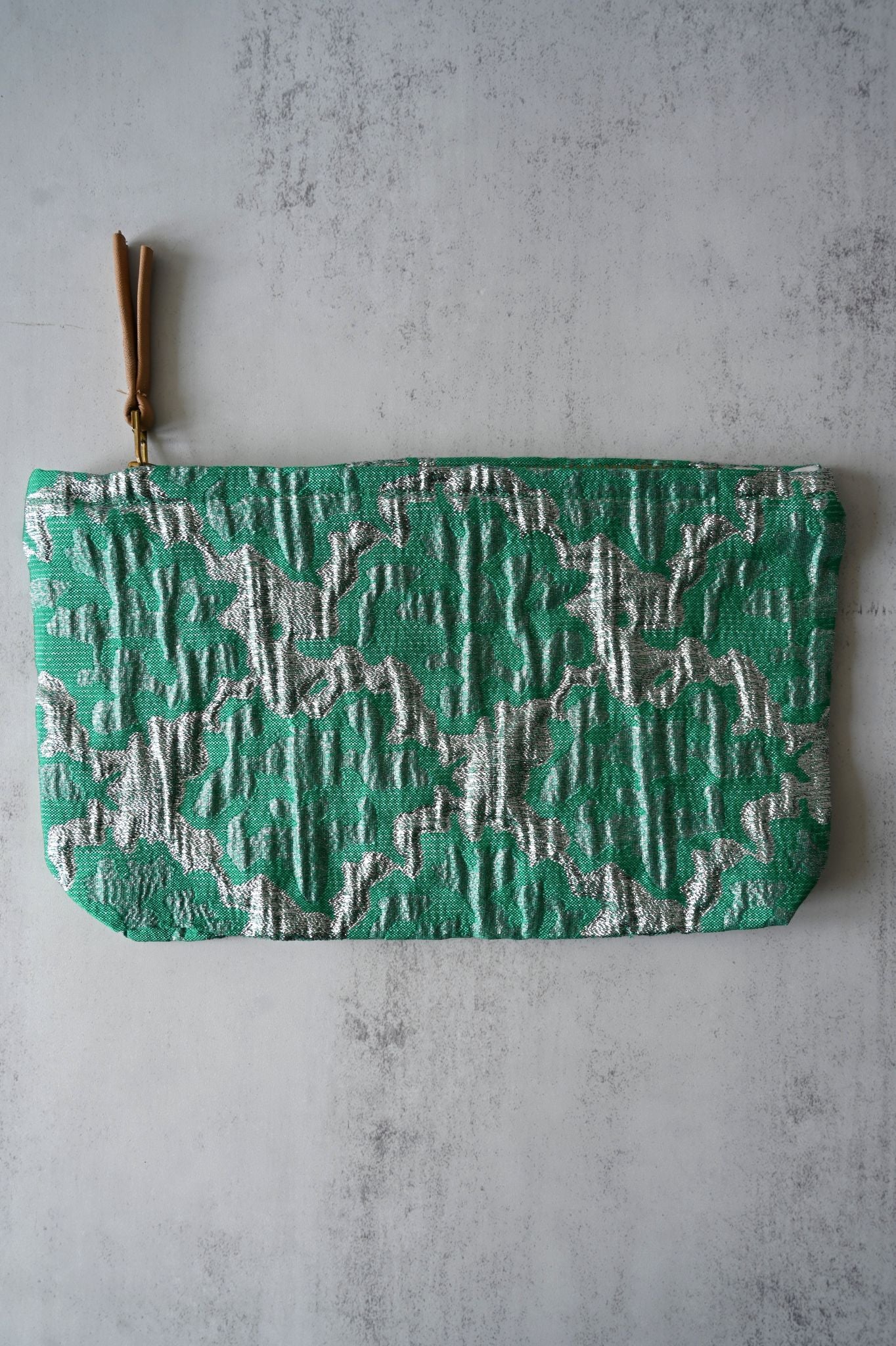Large Green and Silver Abstract Tile Pouch