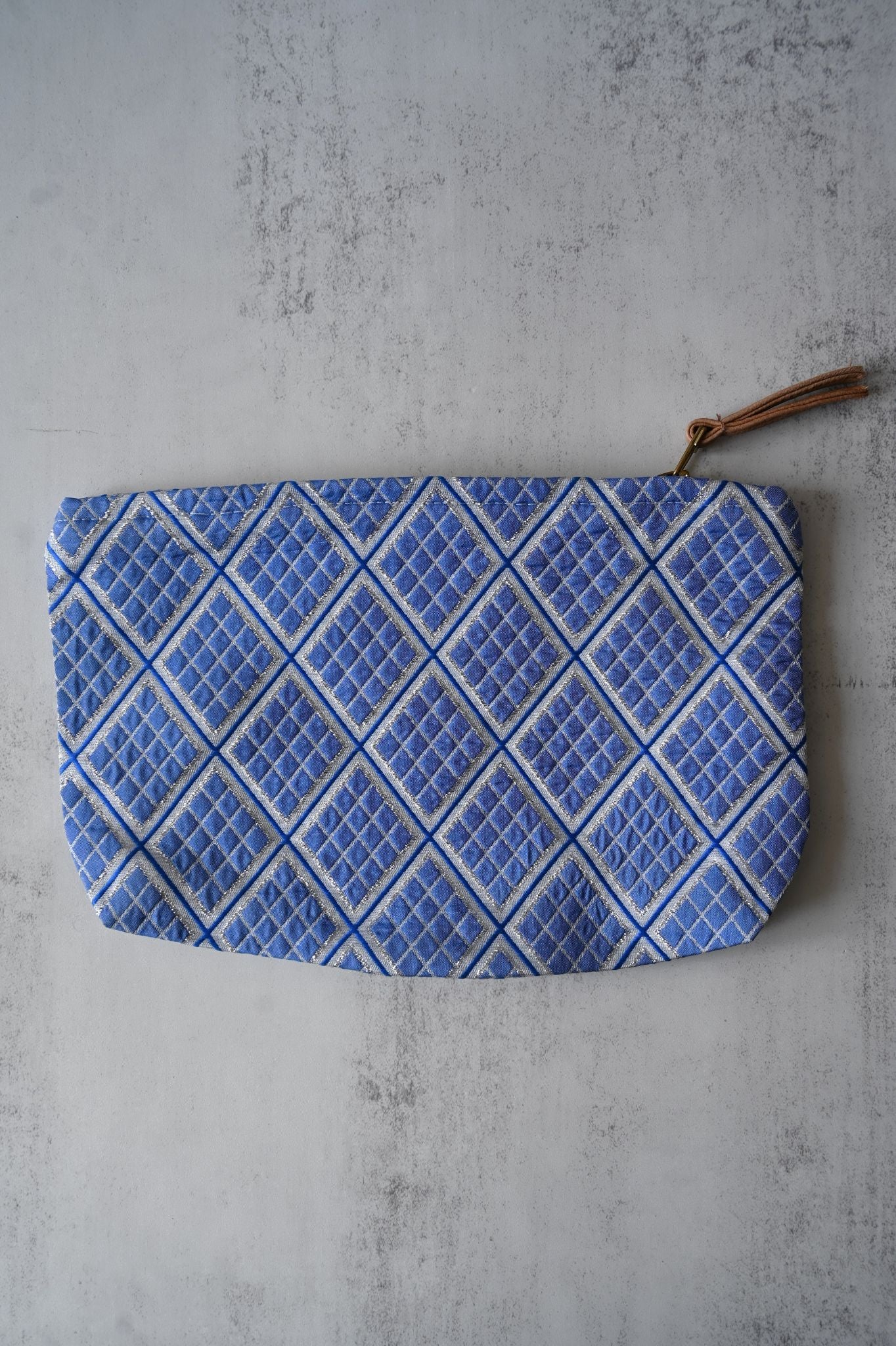 Large Blue Check Diamond Pouch