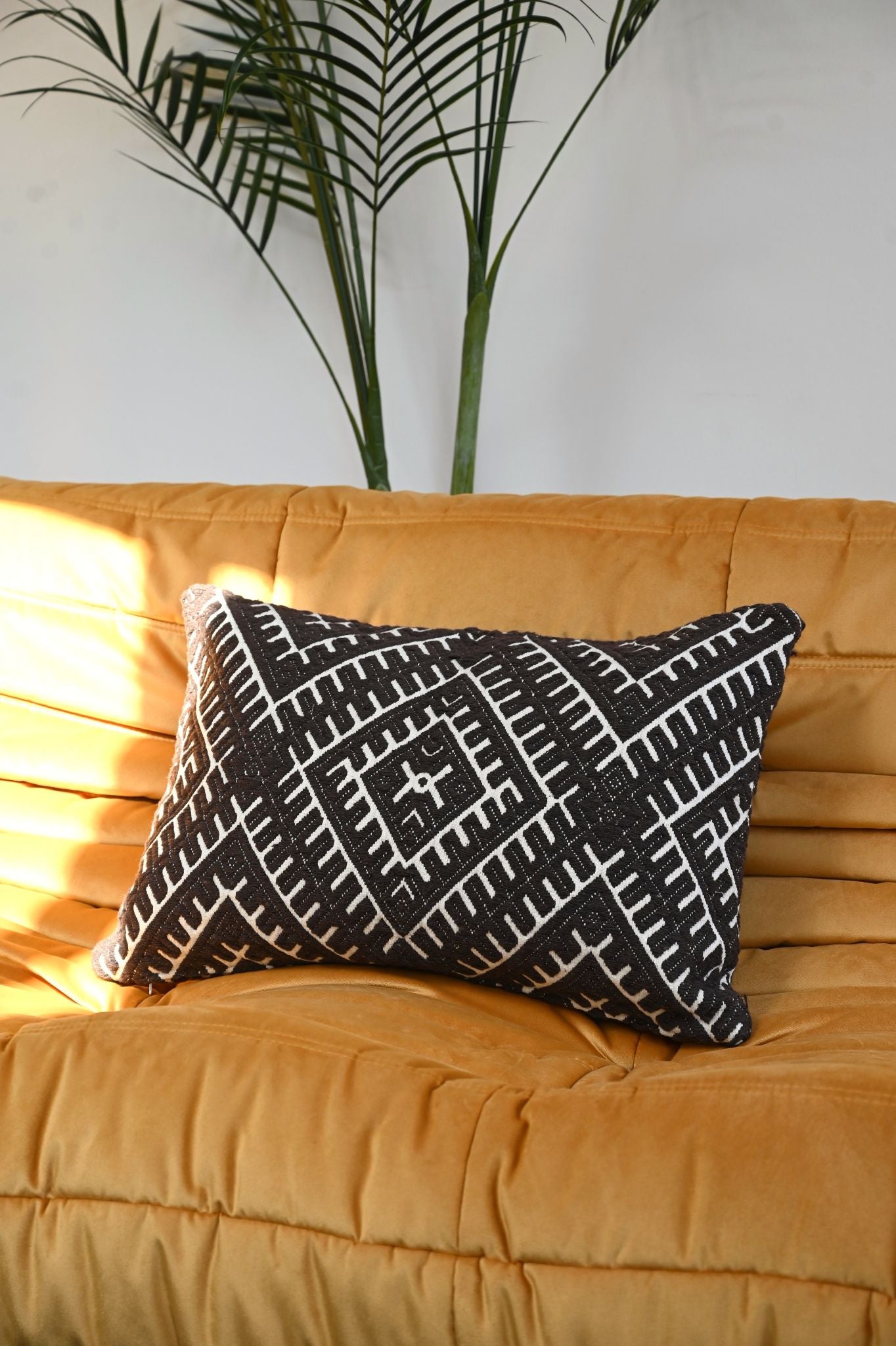 Woven Brown Geometric Diamond Cushion Collection