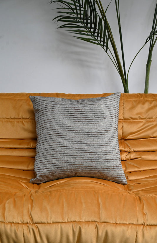 Natural and Brown French Stripe Square Cushion