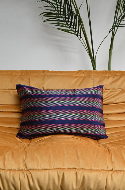 Navy Checkered Stripe Rectangular Cushion