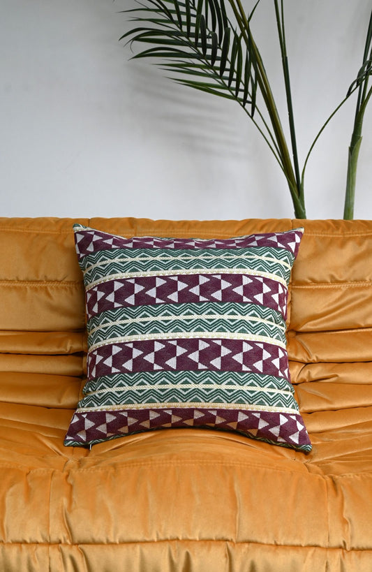 Woven Purple and Green Zigzag Square Cushion