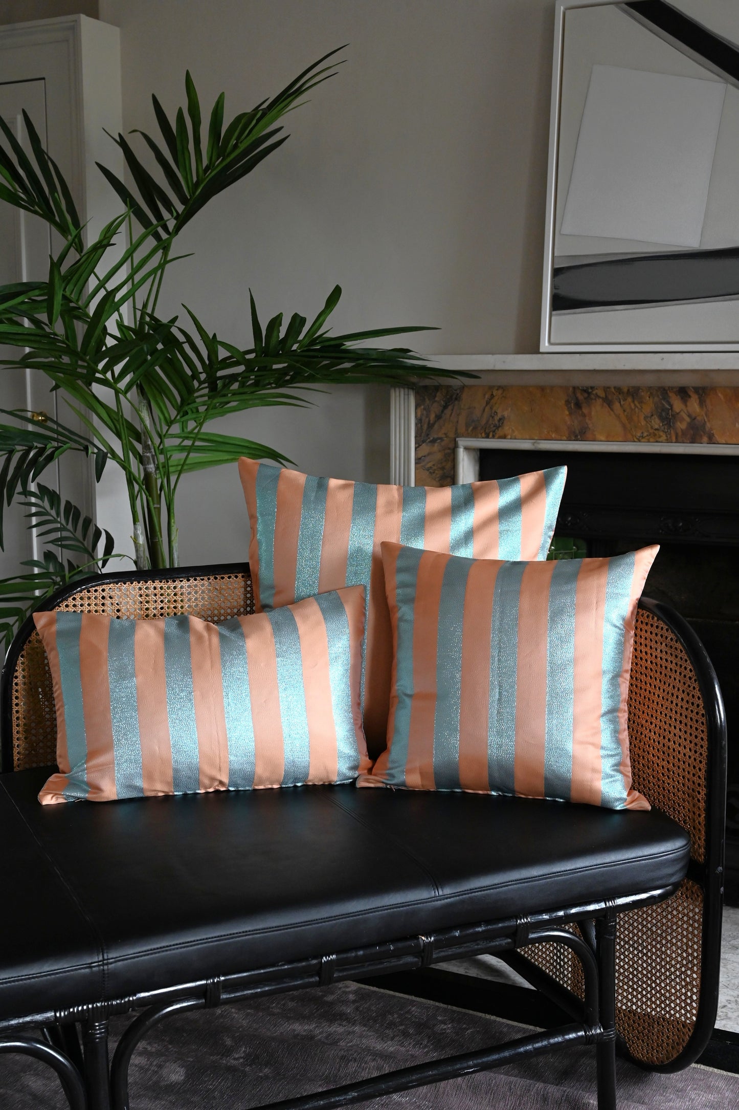 Peach and Blue Stripe Cushion Collection