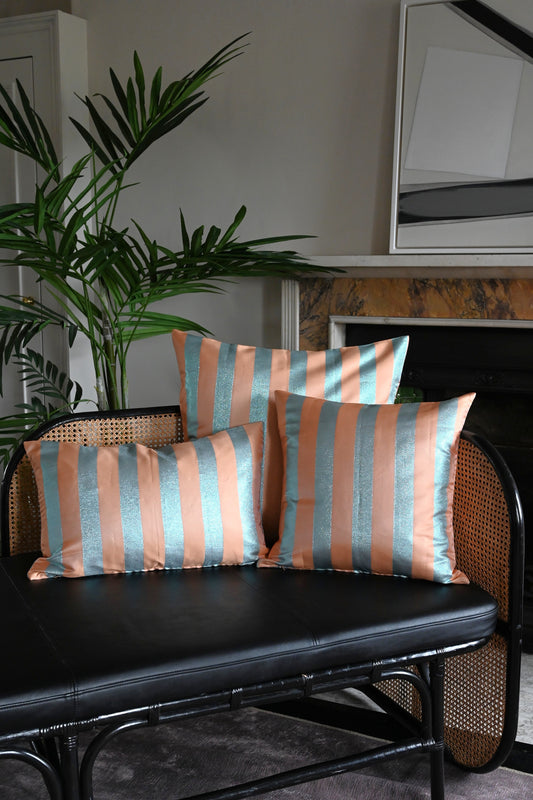 Peach and Blue Stripe Cushion Collection