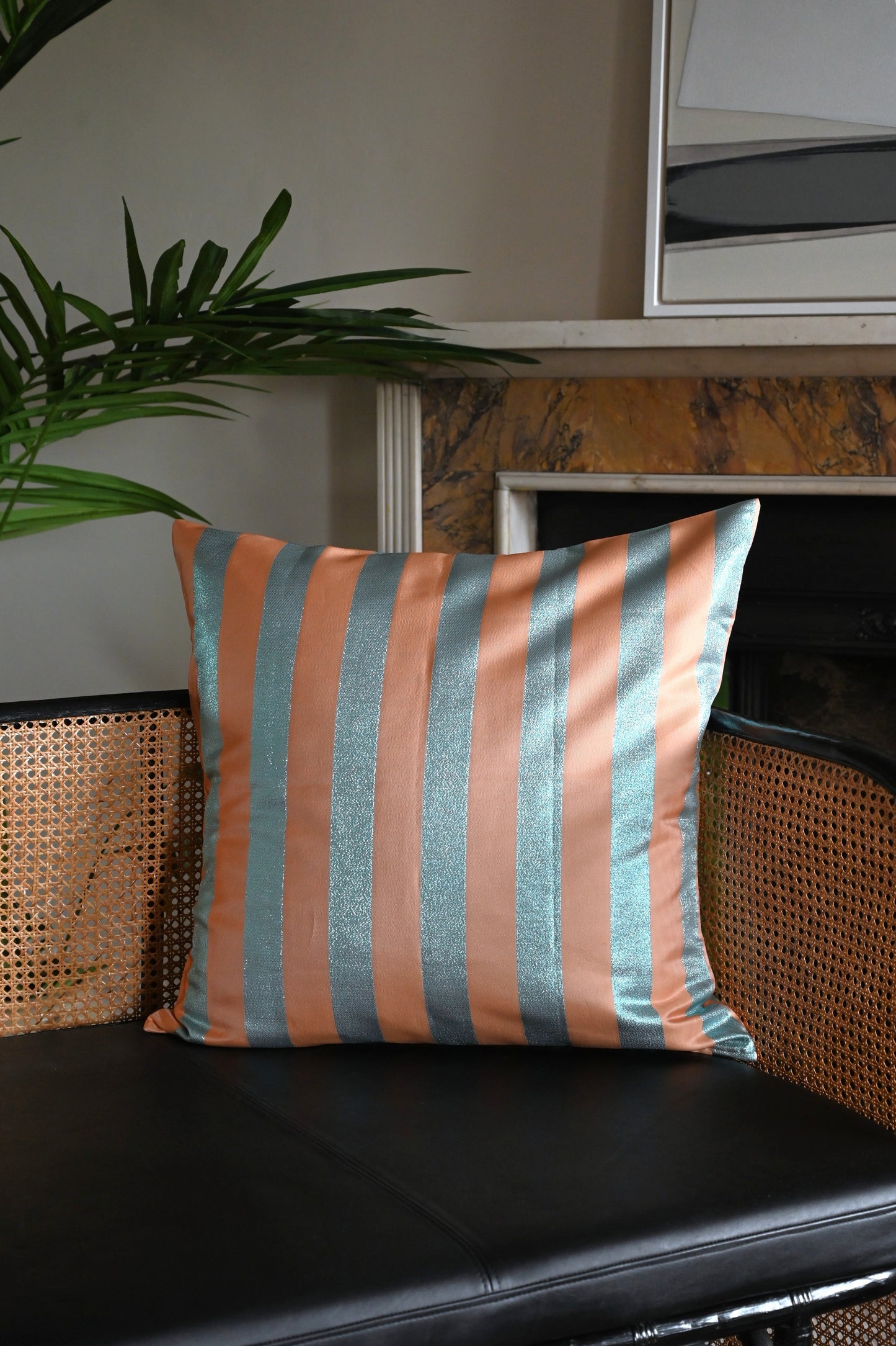 Peach and Blue Stripe Cushion Collection