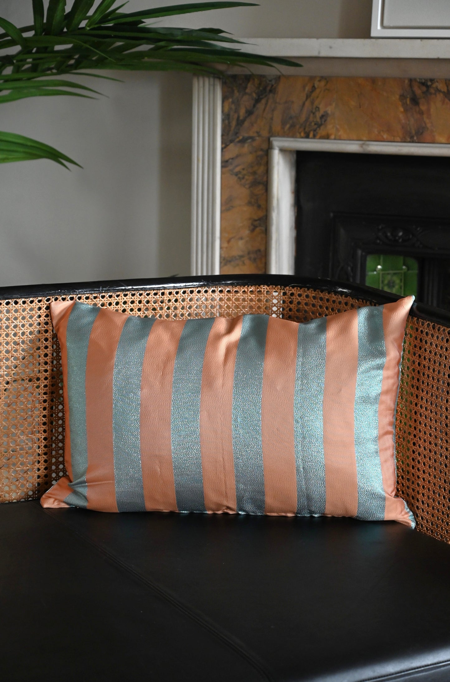 Peach and Blue Stripe Cushion Collection