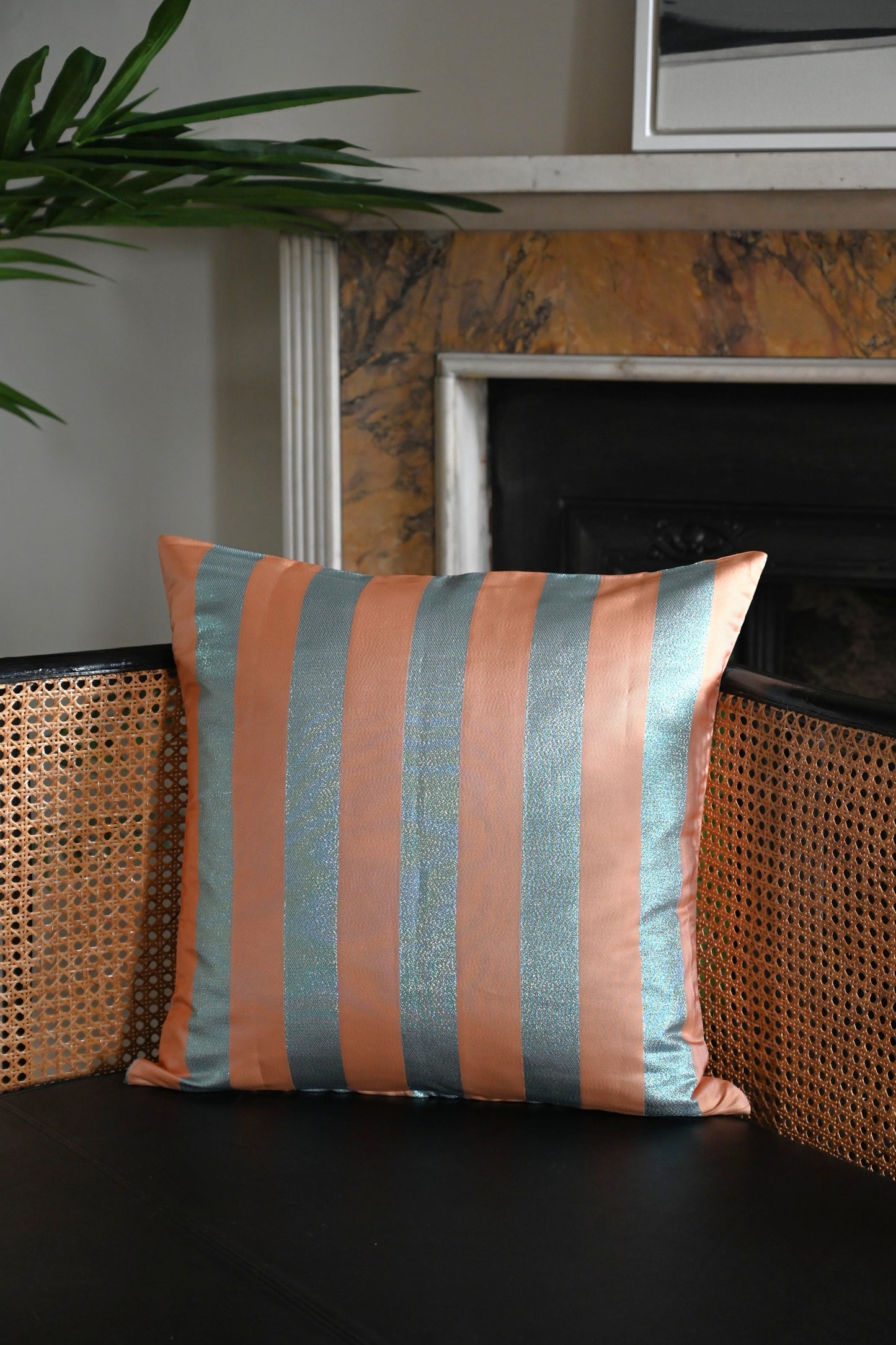 Peach and Blue Stripe Cushion Collection