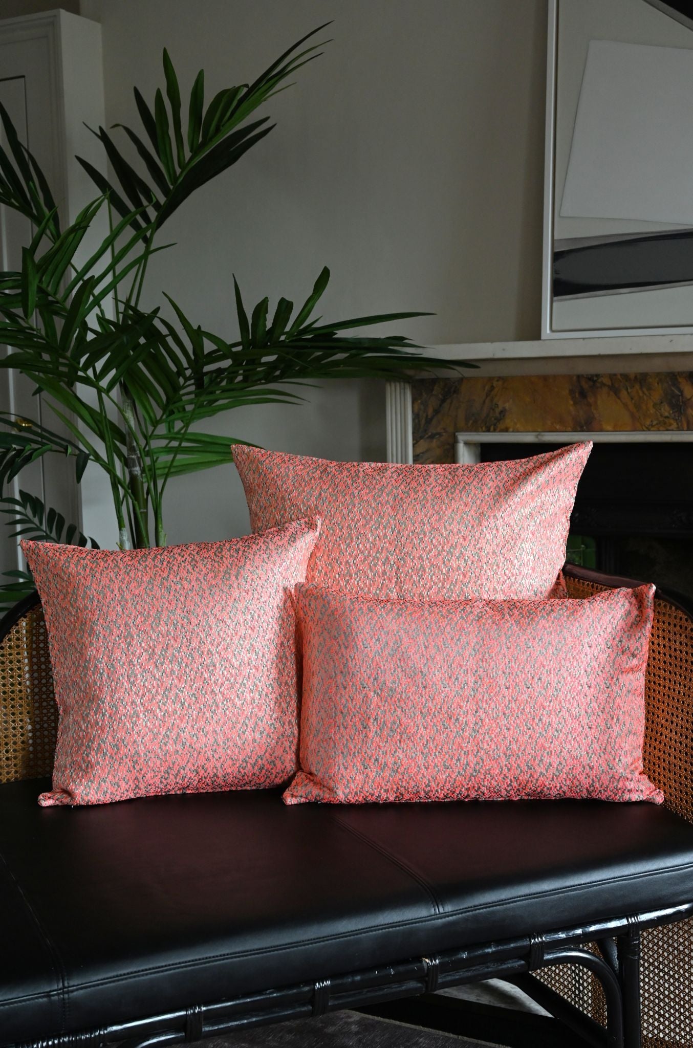 Coral Ditsy Blocks Cushion Collection