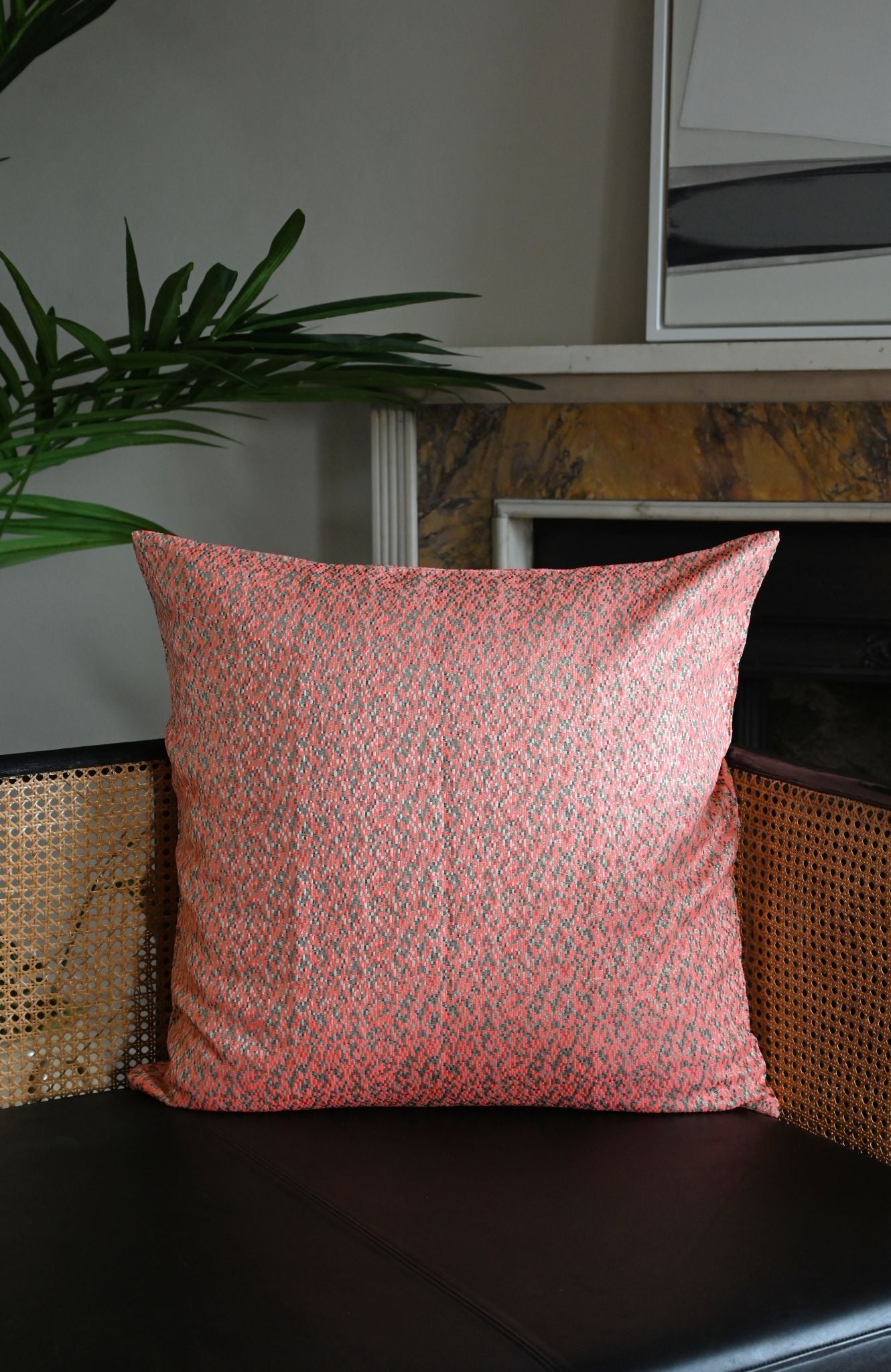 Coral Ditsy Blocks Cushion Collection