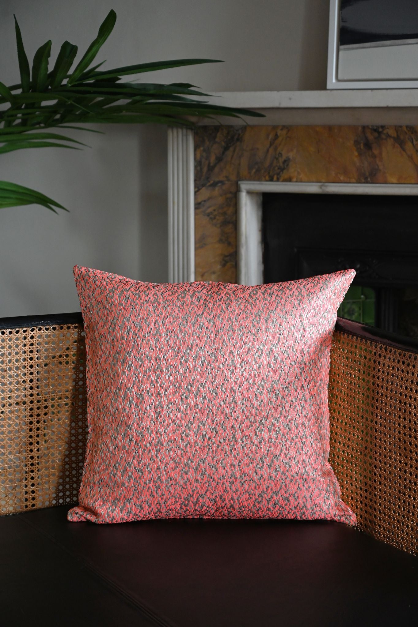 Coral Ditsy Blocks Cushion Collection
