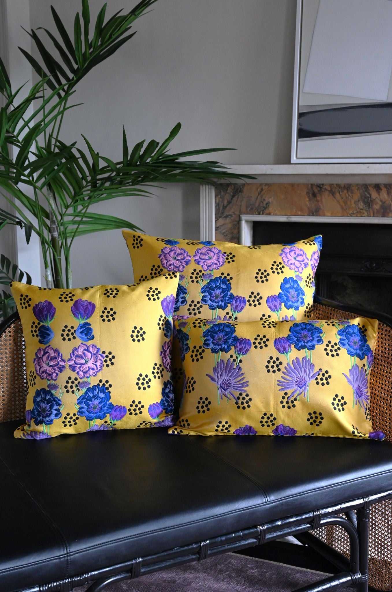 Mustard and Purple Abstract Floral Cushion Collection