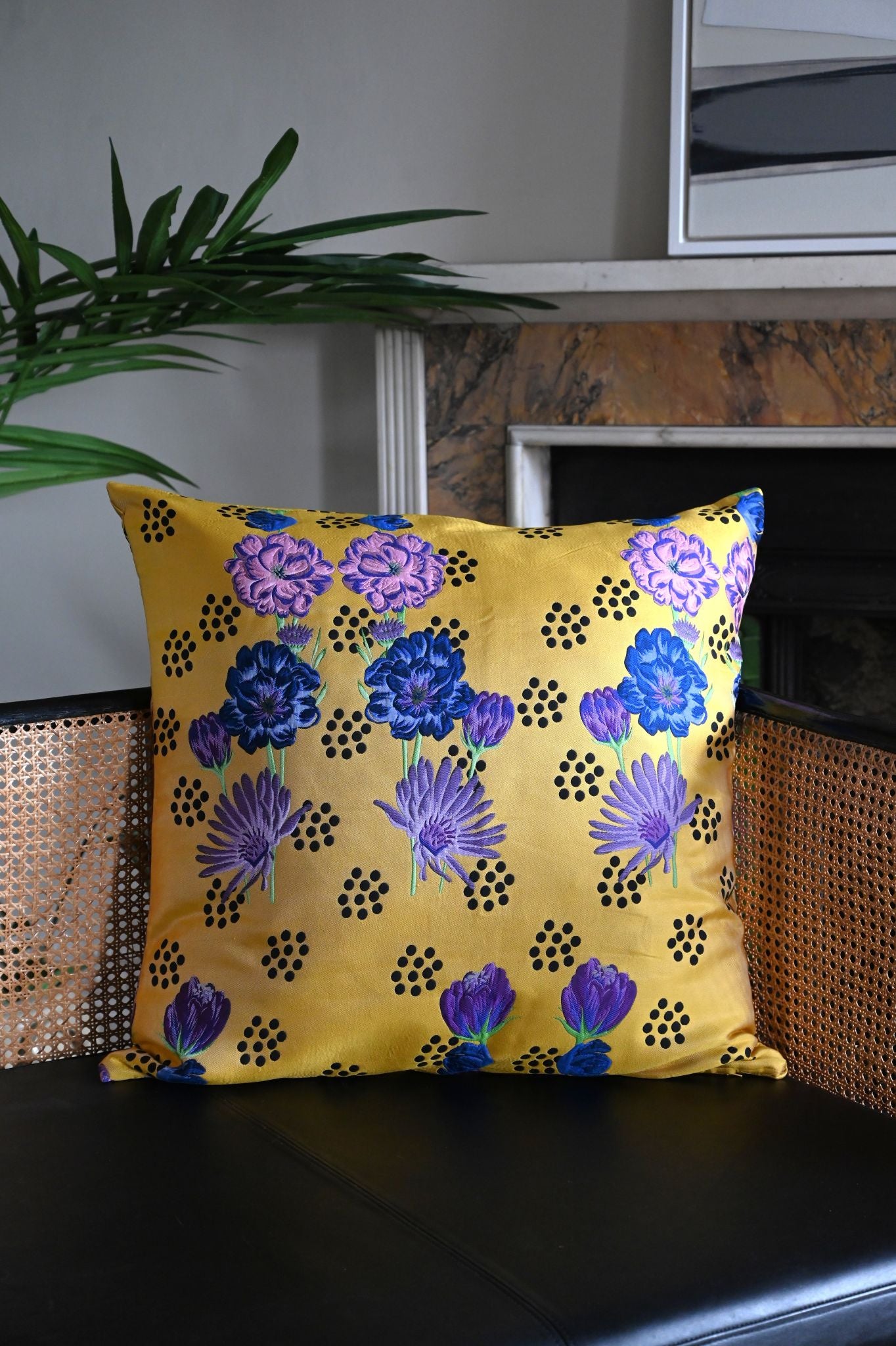 Mustard and Purple Abstract Floral Cushion Collection