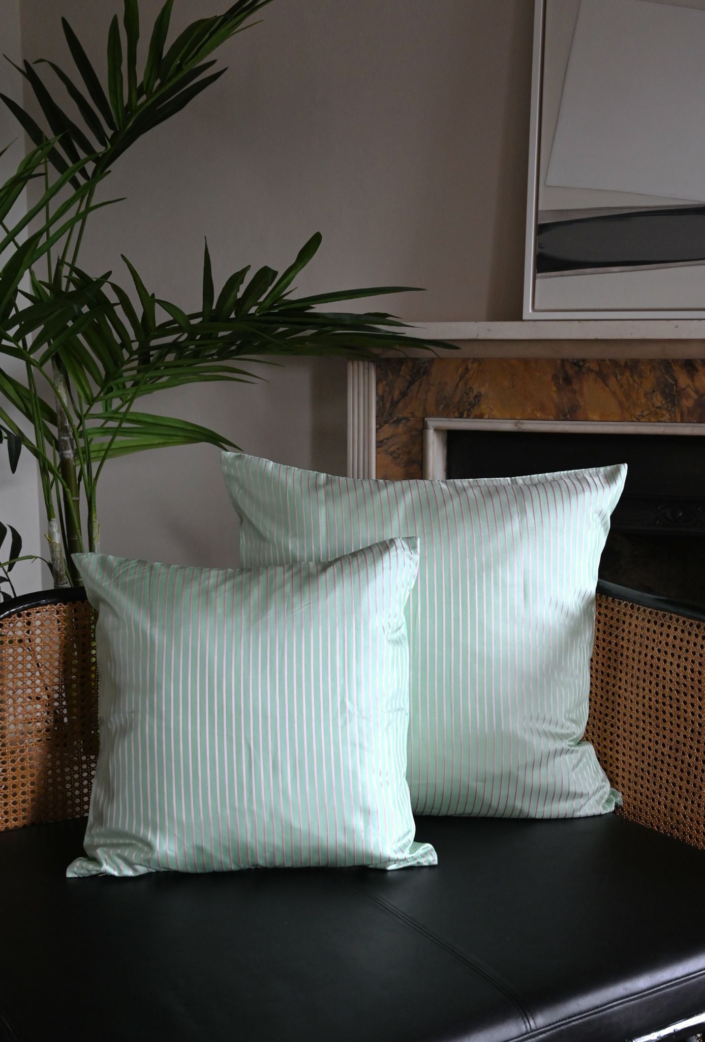 Mint Green and Pink Pinstripe Cushion Collection
