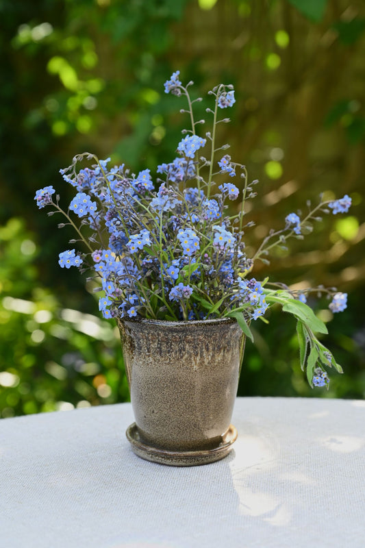 Glazed Brown Lace Trim Planter