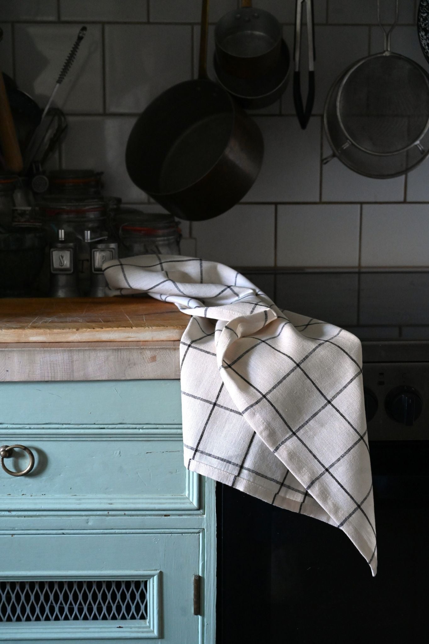 French Check Linen Blend Tea Towels